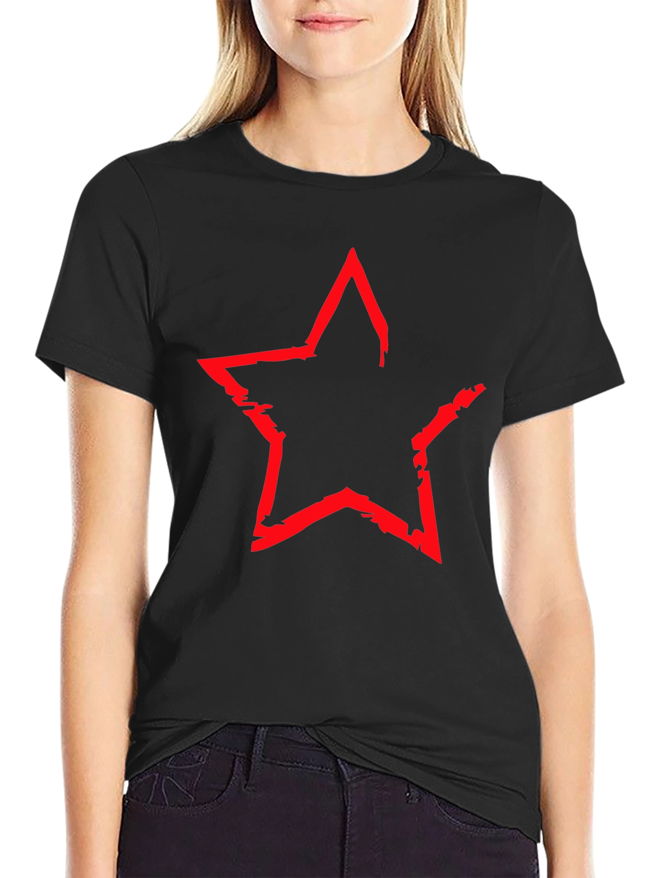 Black Red Star Graphic Black T-Shirt view 2