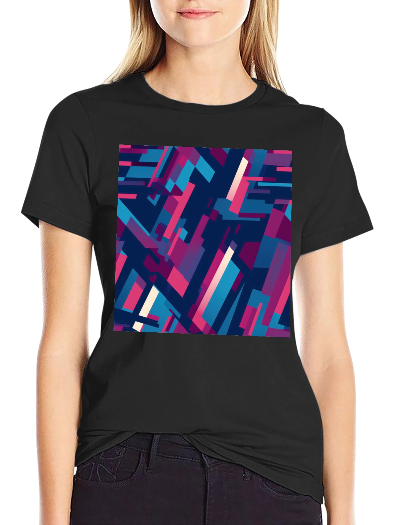 Black Abstract Geometric Pattern Black T-Shirt view 2