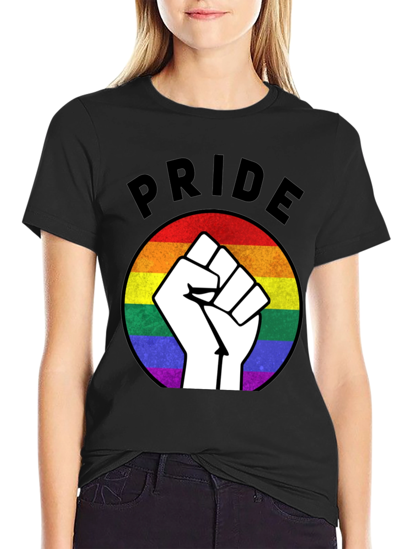 Black Pride Fist Rainbow Graphic T-Shirt view 2