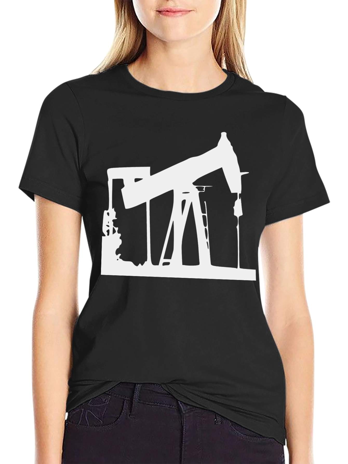 Black Oil Rig Graphic Tee - Black Cotton T-Shirt view 2