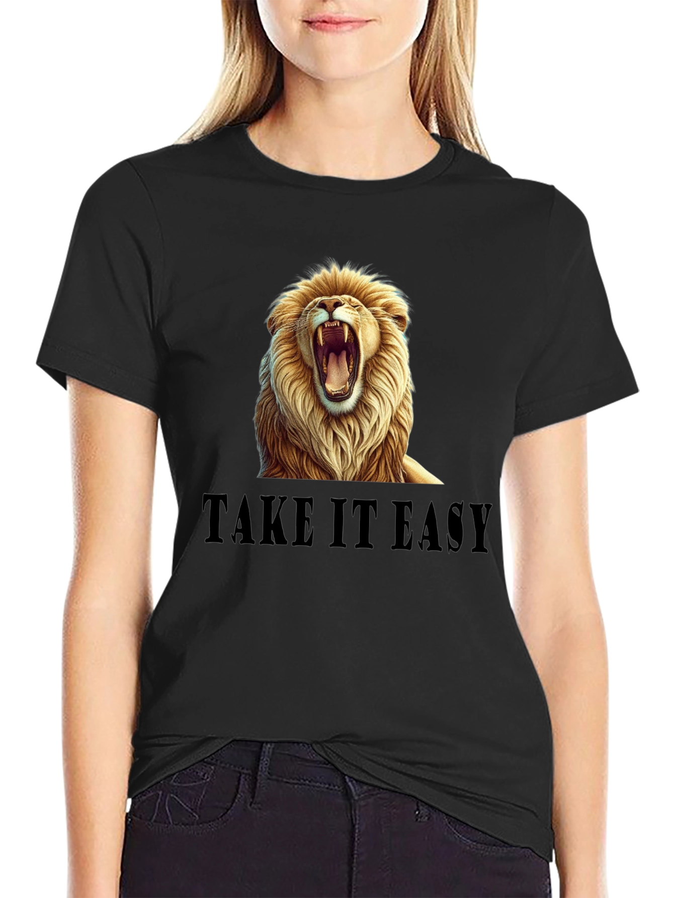Black Lion Take it Easy Graphic Black T-Shirt view 2