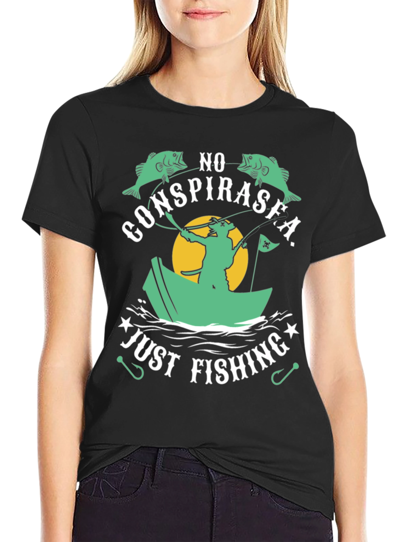 Black No Conspirasea Just Fishing T-Shirt view 2