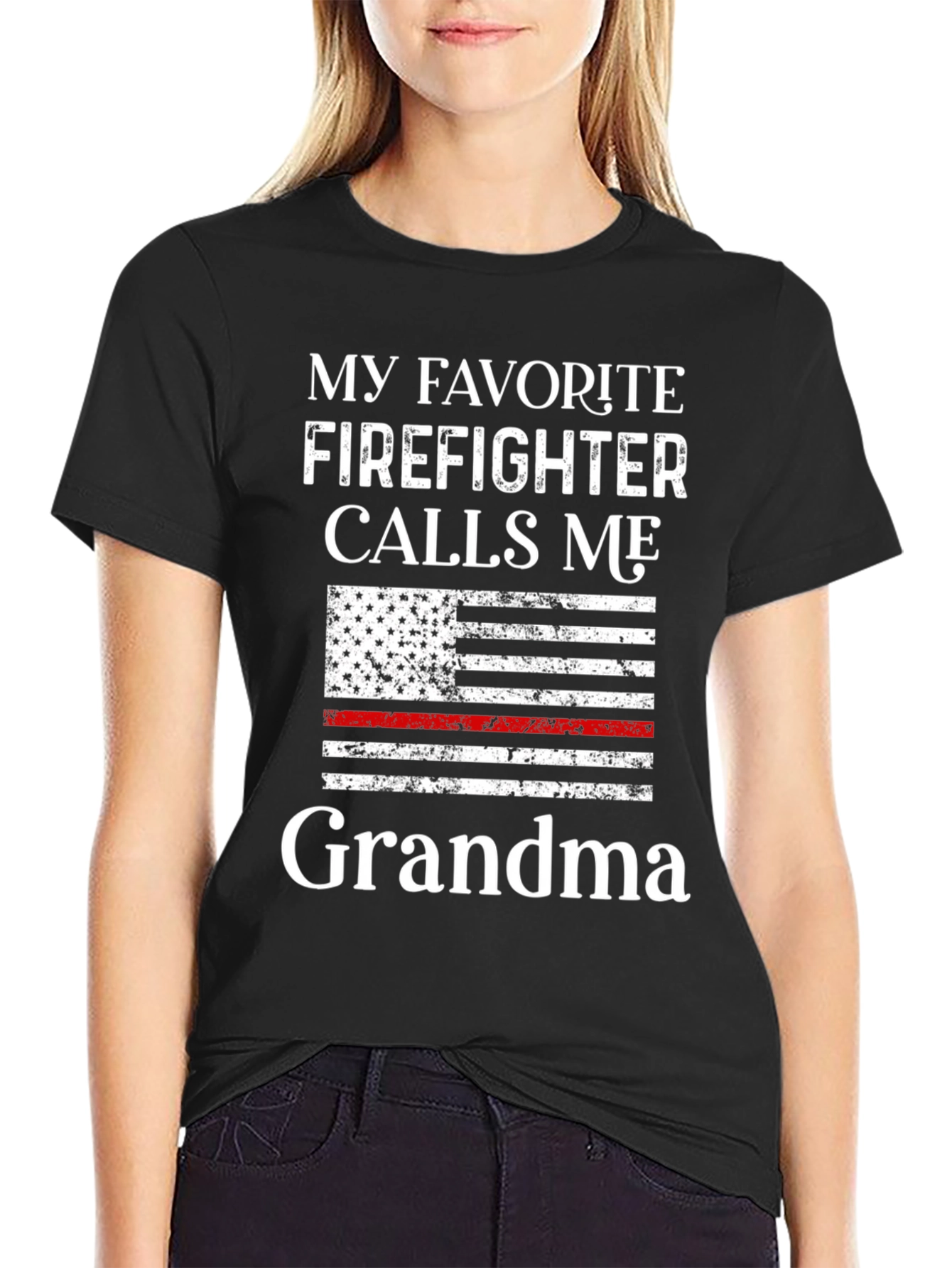 Black Firefighter Grandma Graphic T-Shirt view 2