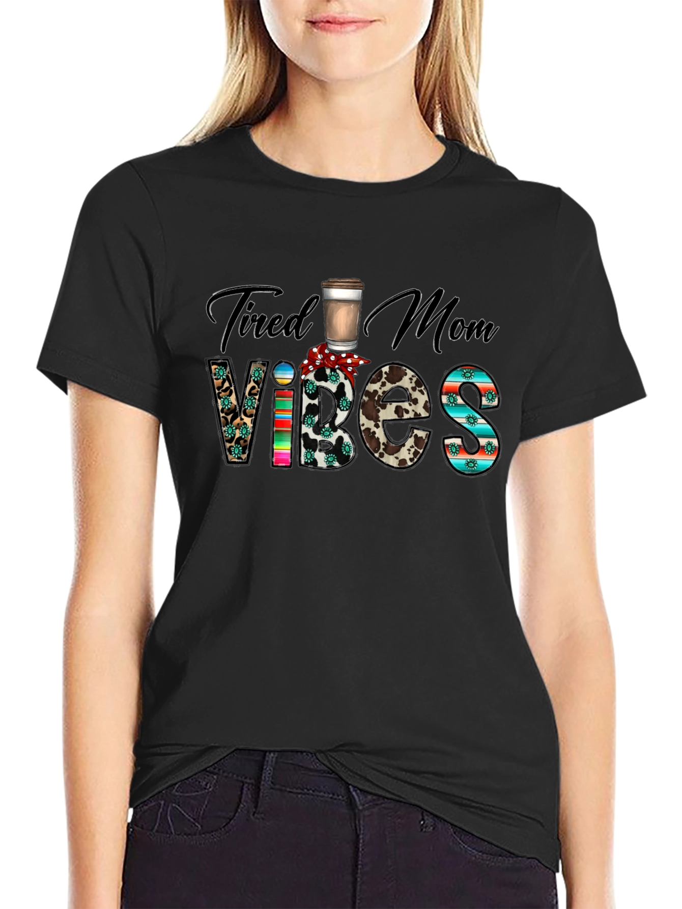 Black Tired Mom Vibes Graphic Tee view 2