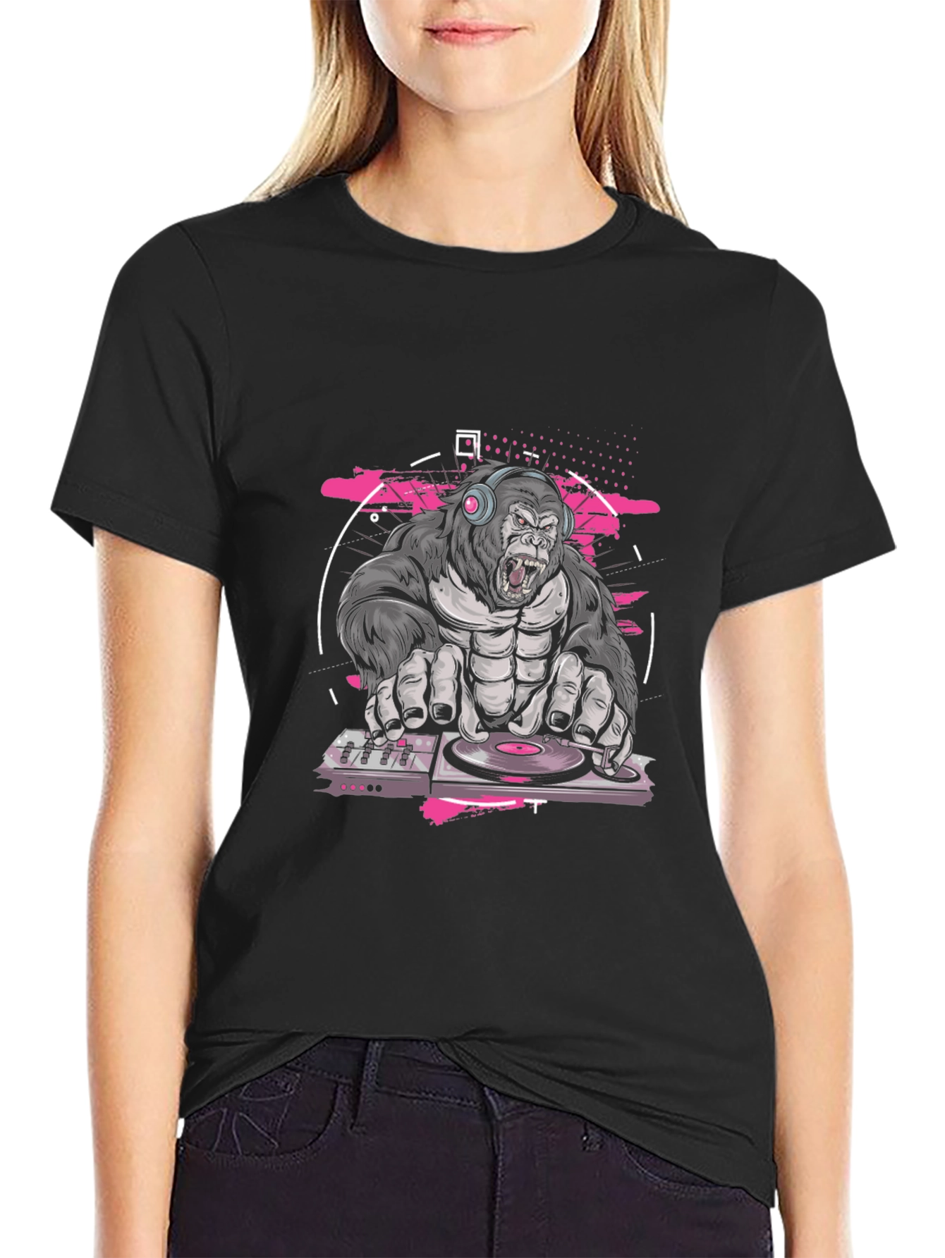 Black DJ Gorilla Black T-Shirt view 2