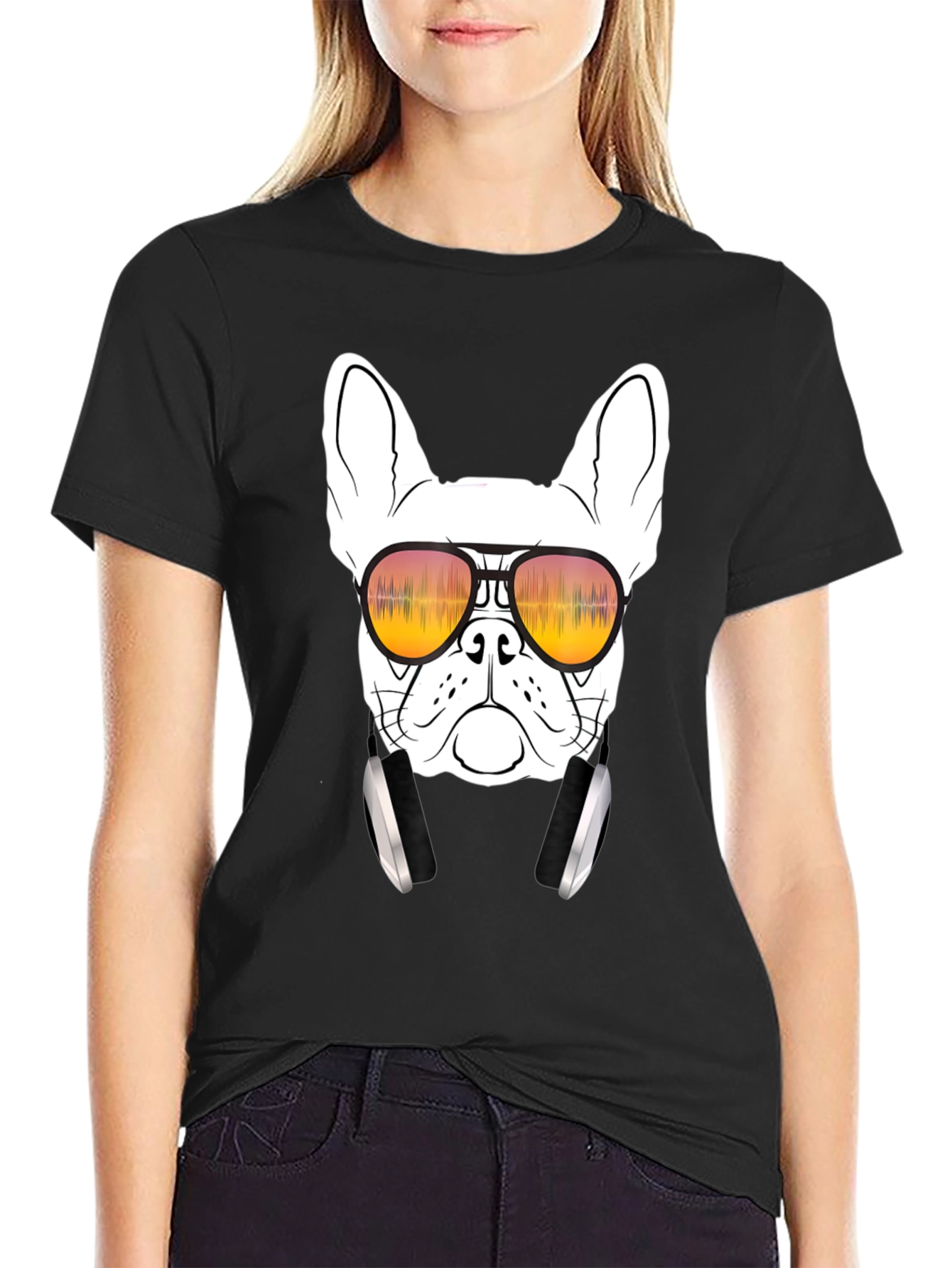Black Cool Dog Graphic Tee - Sunglasses & Headphones view 2