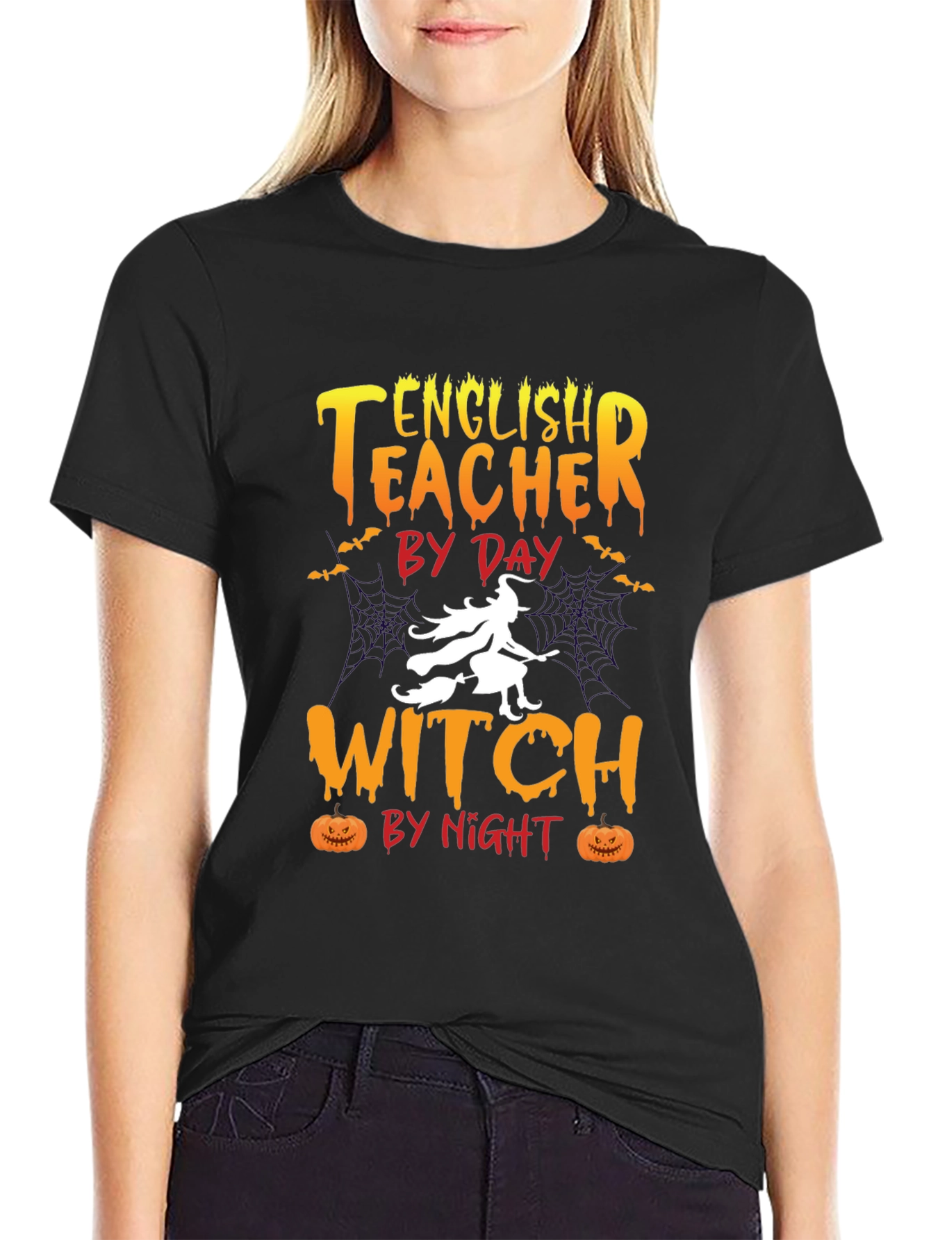 Black English Teacher Witch T-Shirt - Halloween view 2