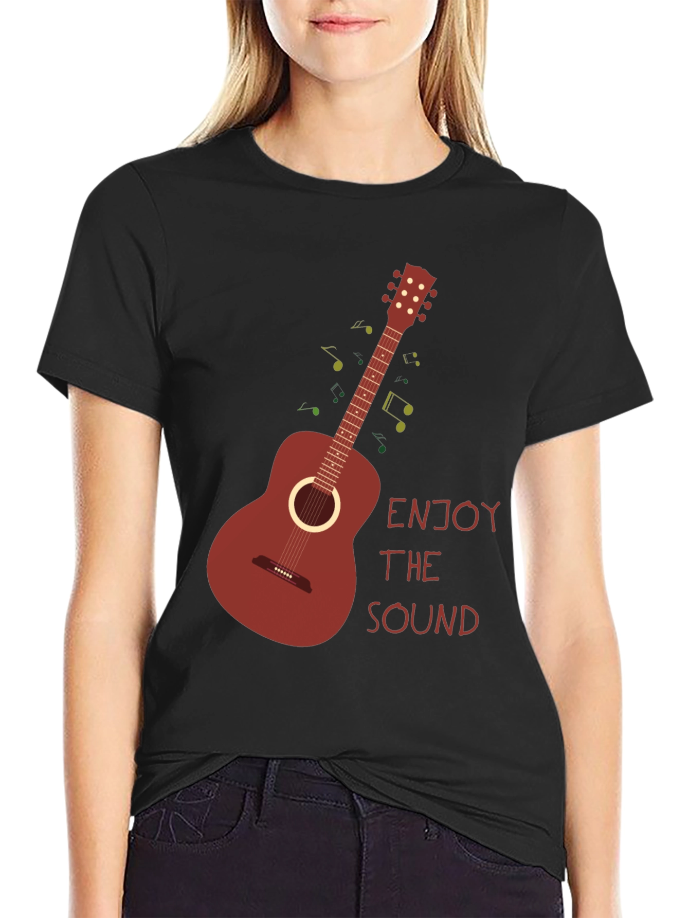 Black Enjoy The Sound T-Shirt - Guitar Graphic Tee view 2