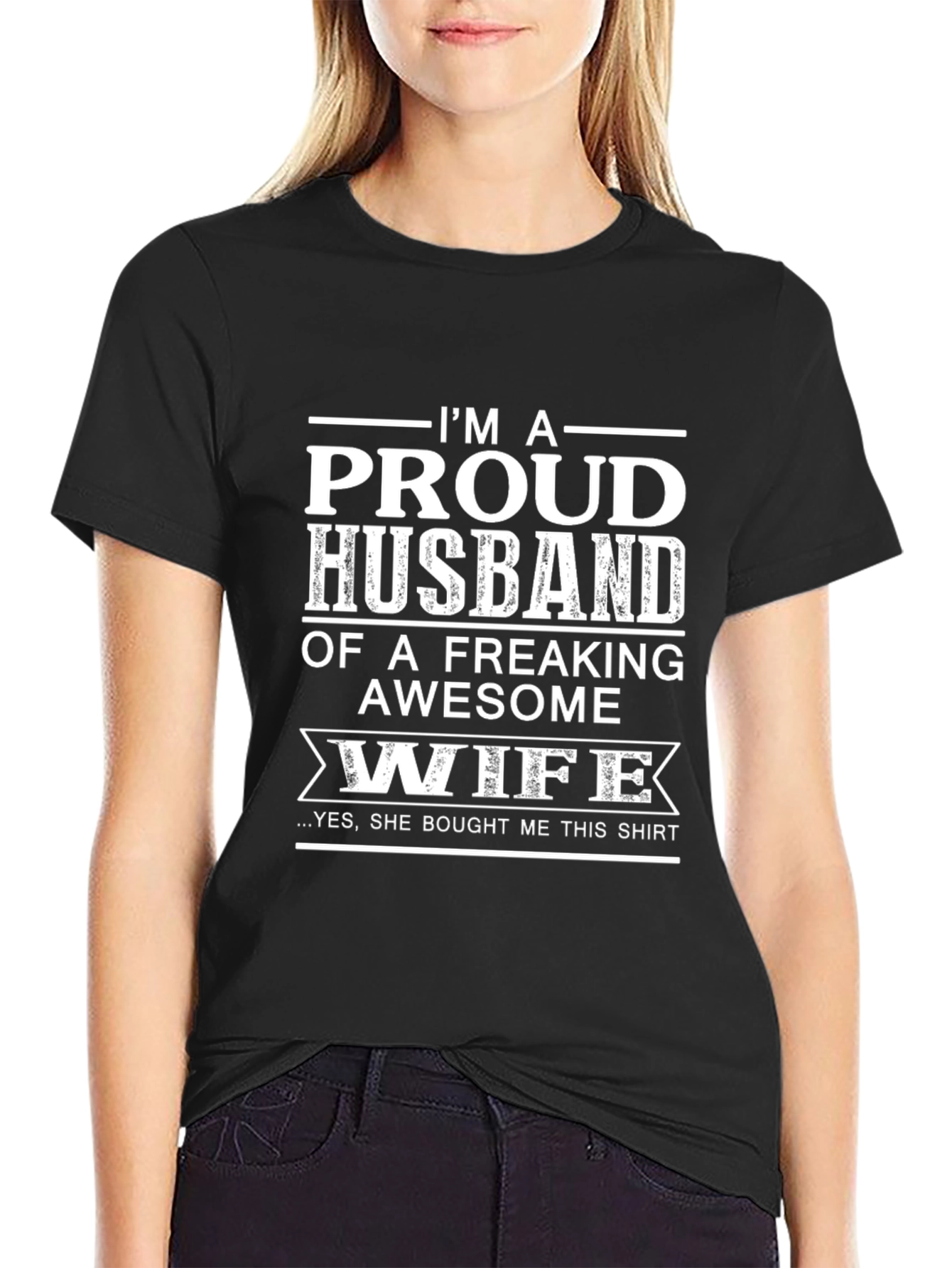 Black Proud Husband Awesome Wife Graphic Tee view 2