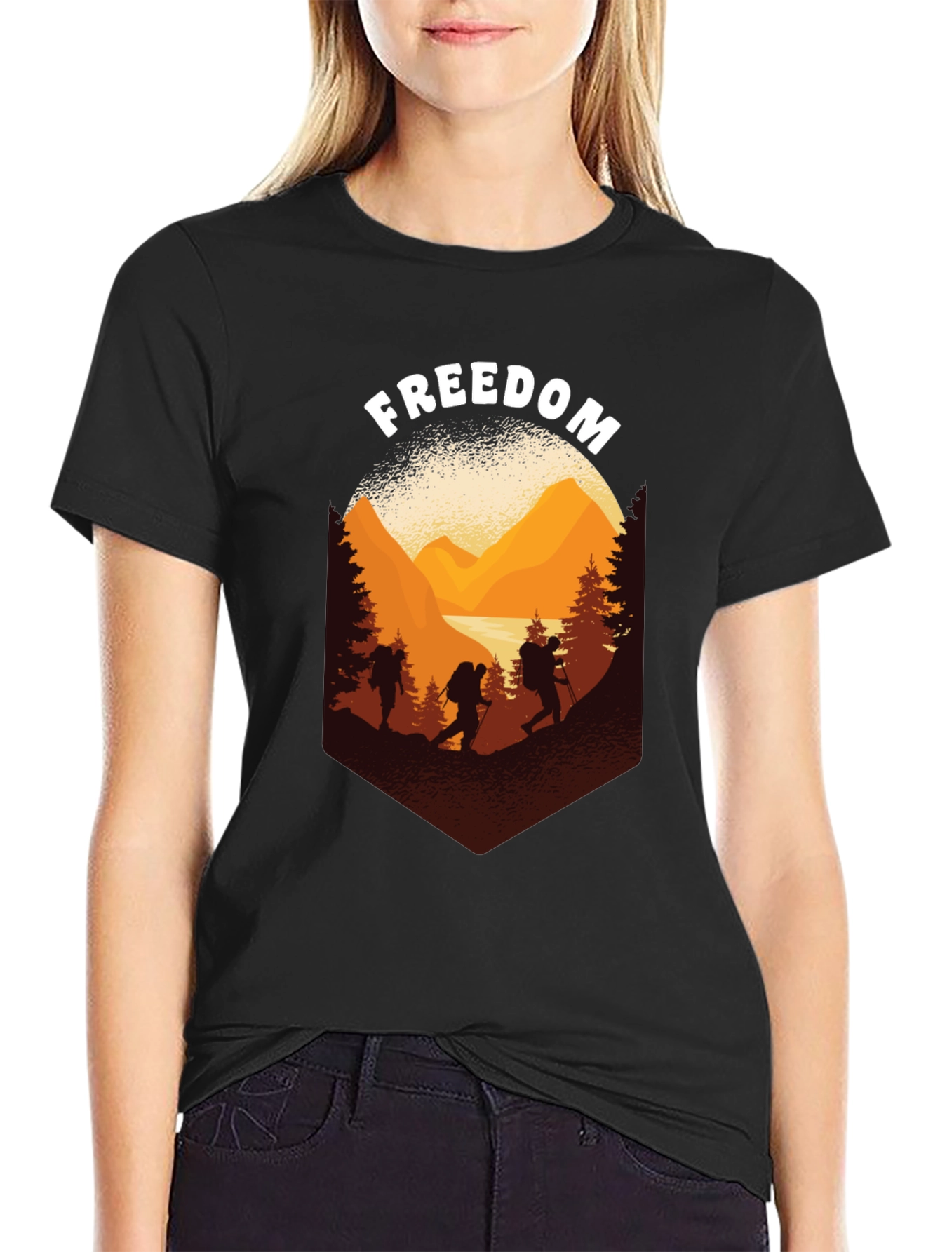 Black Freedom Hiking Adventure Graphic Tee view 2
