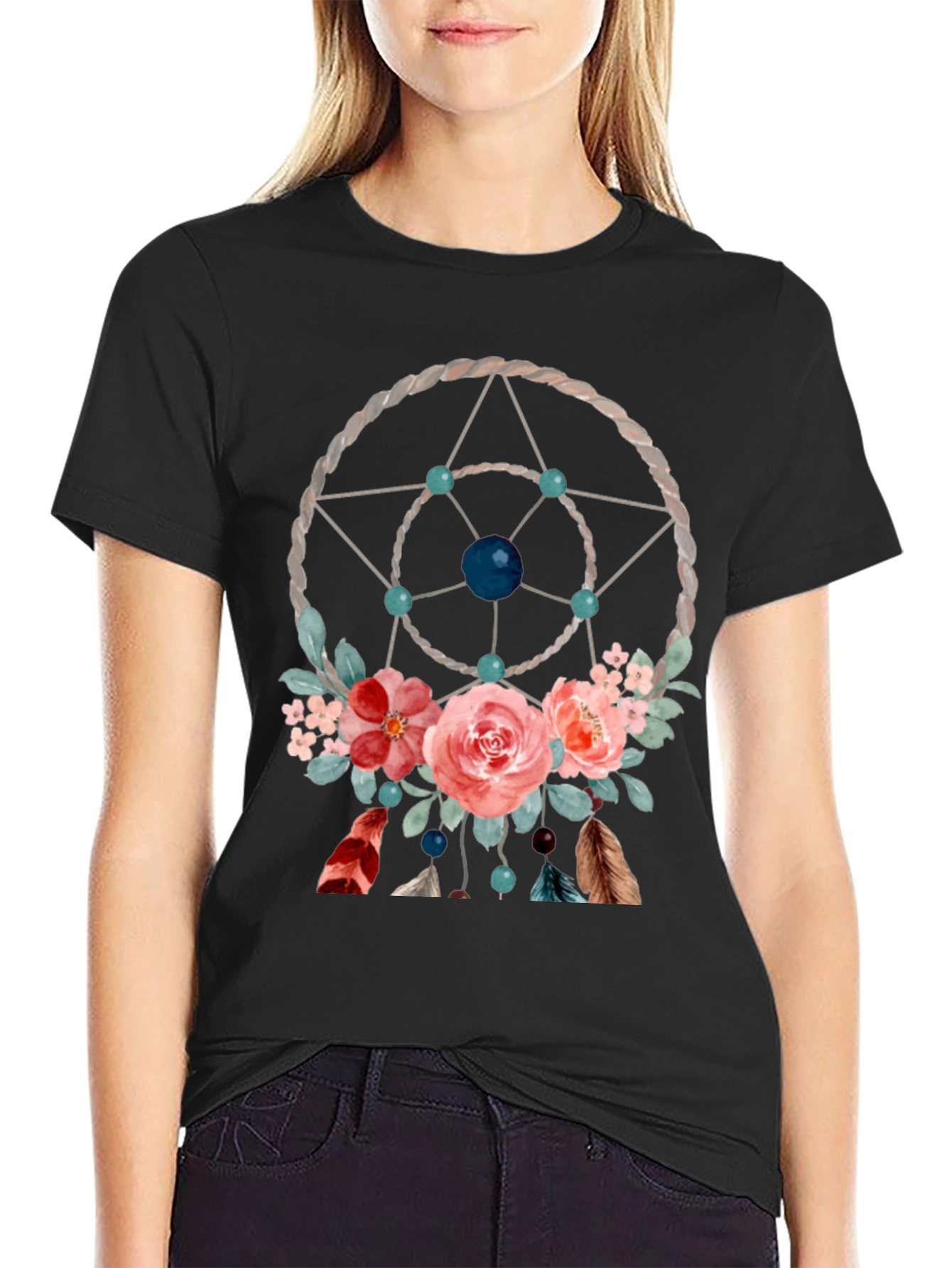 Black Dreamcatcher Floral Graphic Tee view 2