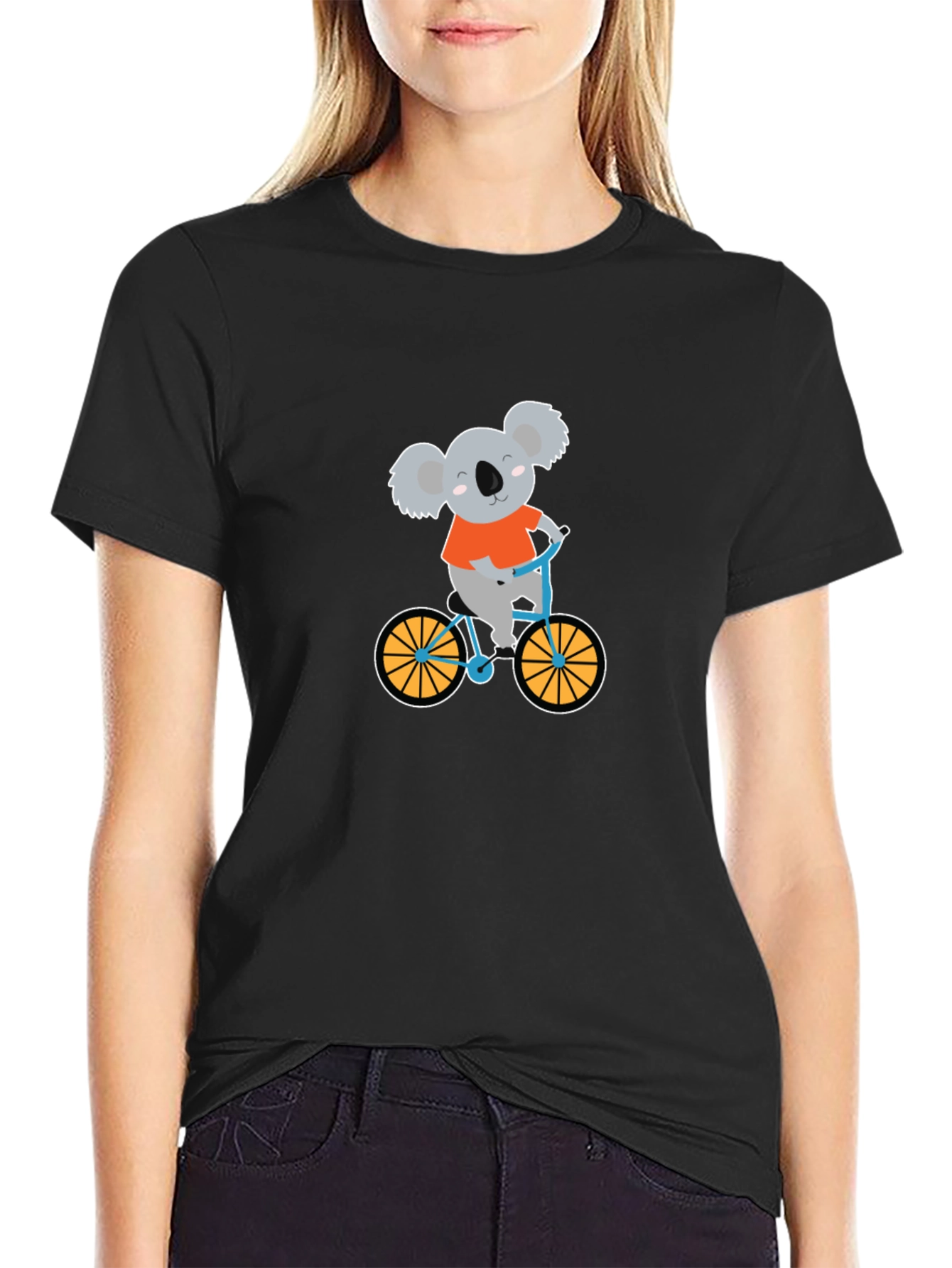 Black Koala Bear on Bike Graphic T-Shirt view 2