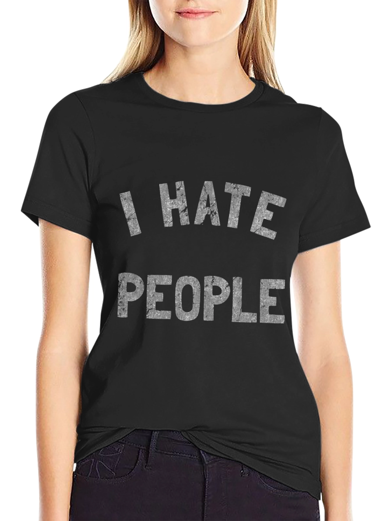 Black I Hate People Graphic Tee - Black Cotton Casual Shirt view 2