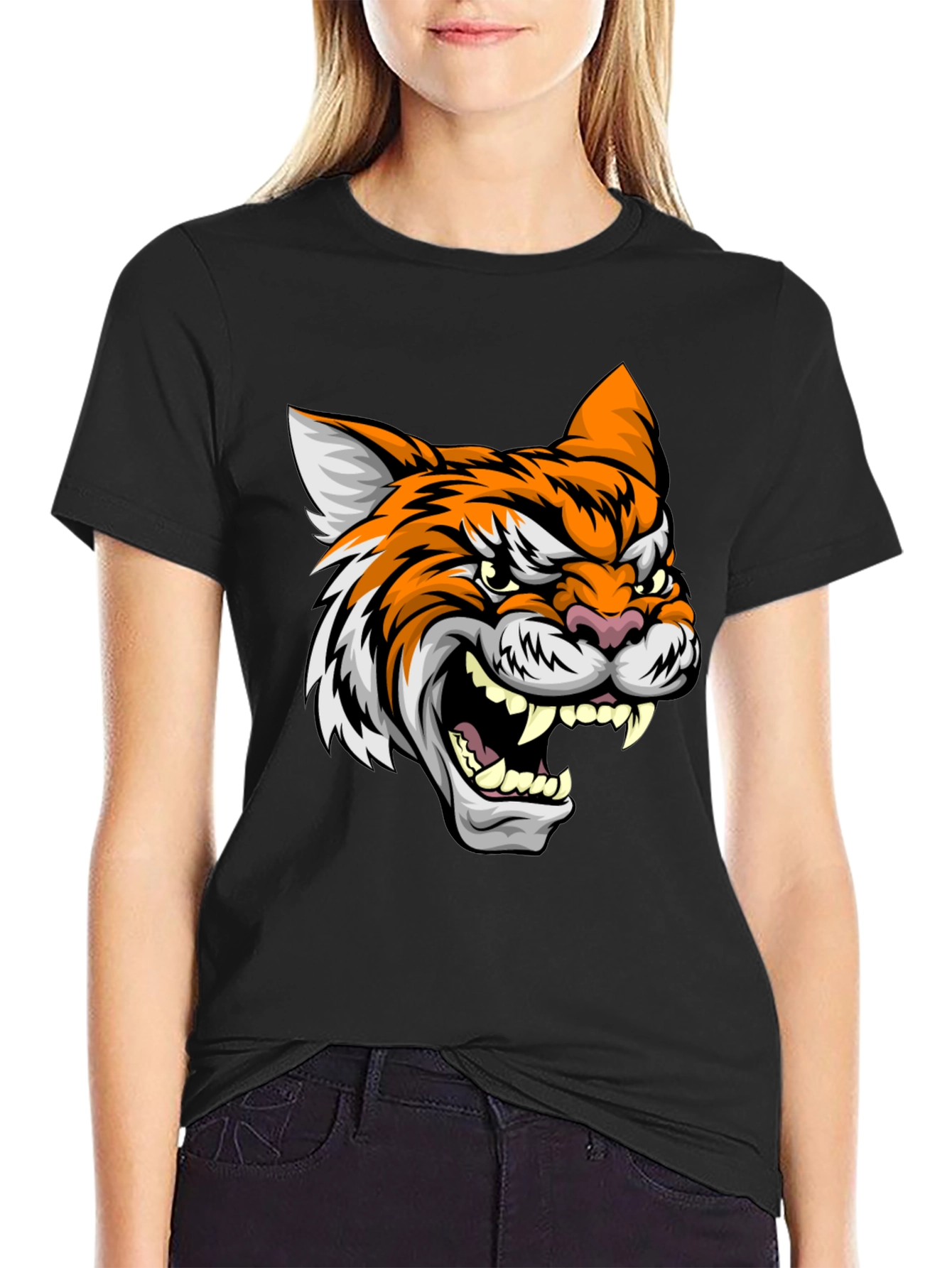 Black Tiger Graphic Black T-Shirt view 2
