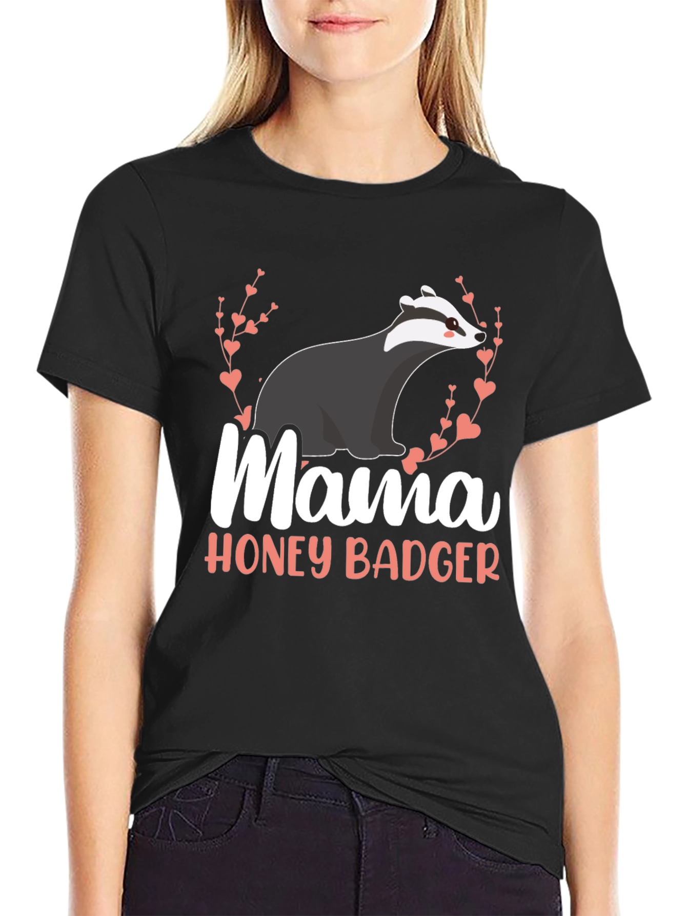 Black Mama Honey Badger T-Shirt - Cute Badger Design view 2