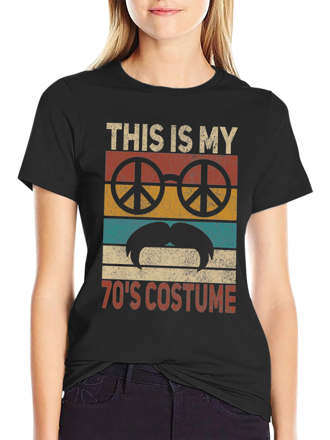 Black 70's Costume T-Shirt Retro Peace Sign Tee view 2