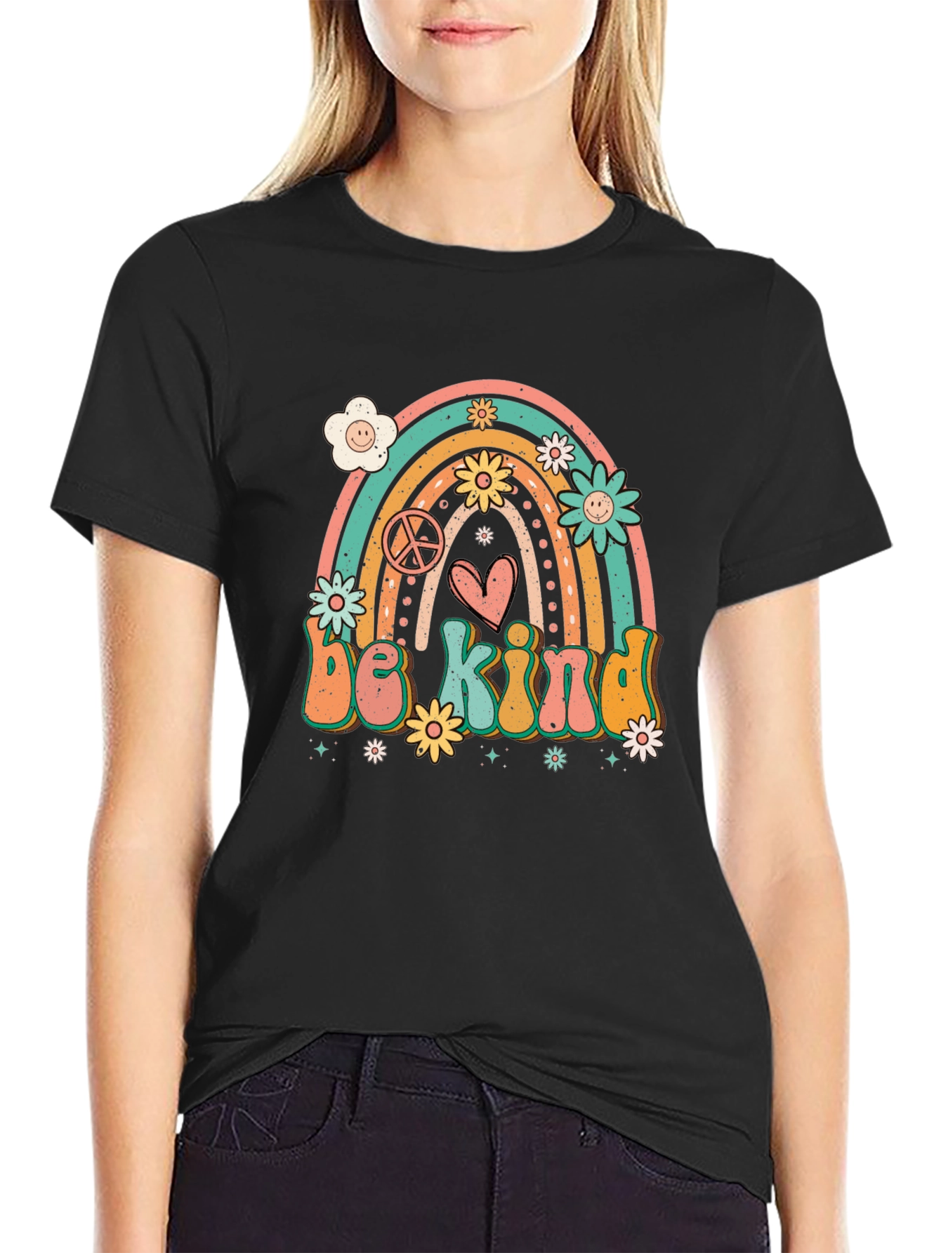 Black Be Kind Rainbow Graphic Tee - Black T-Shirt view 2