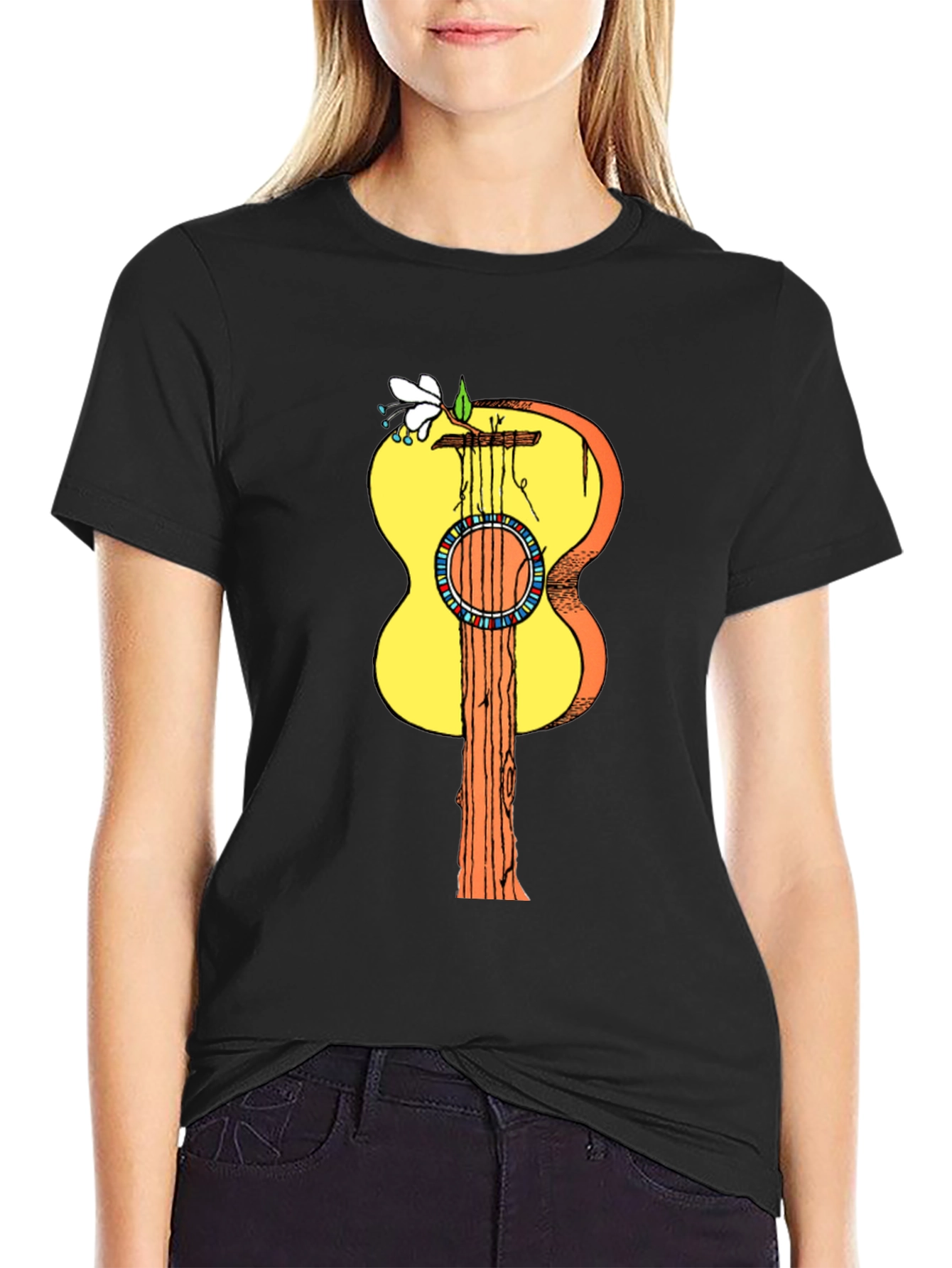 Black Guitar Tree Graphic Tee - Stylish Nature Design view 2