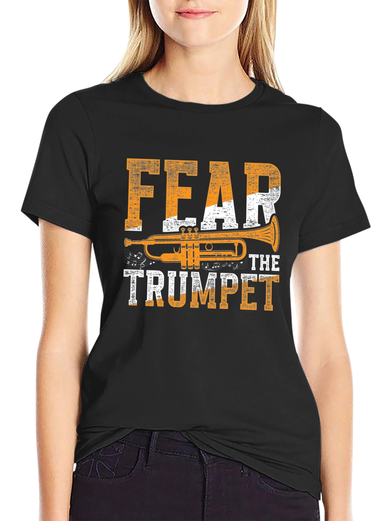 Black Fear The Trumpet Graphic T-Shirt - Musician Tee view 2