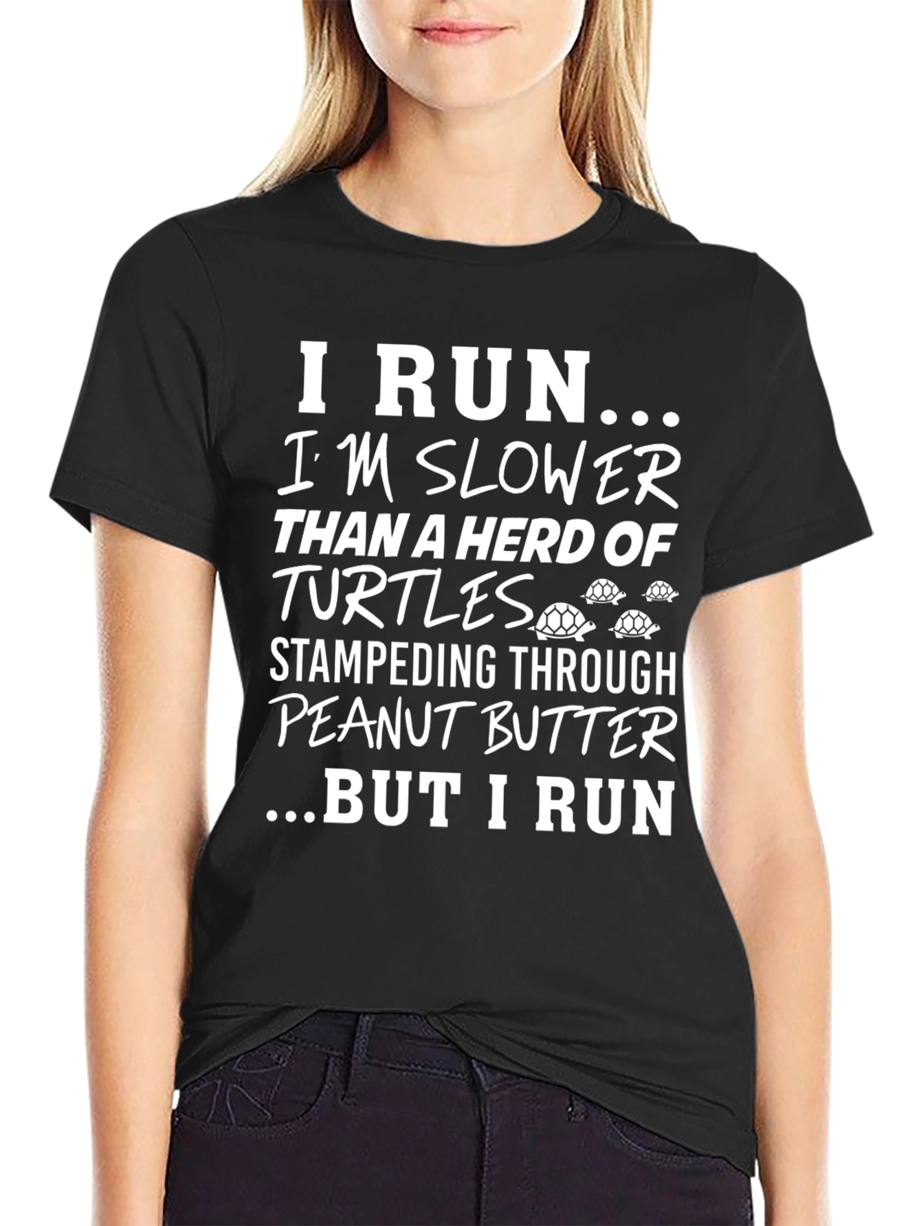 Black Funny Running T-Shirt - Herd of Turtles Peanut Butter view 2