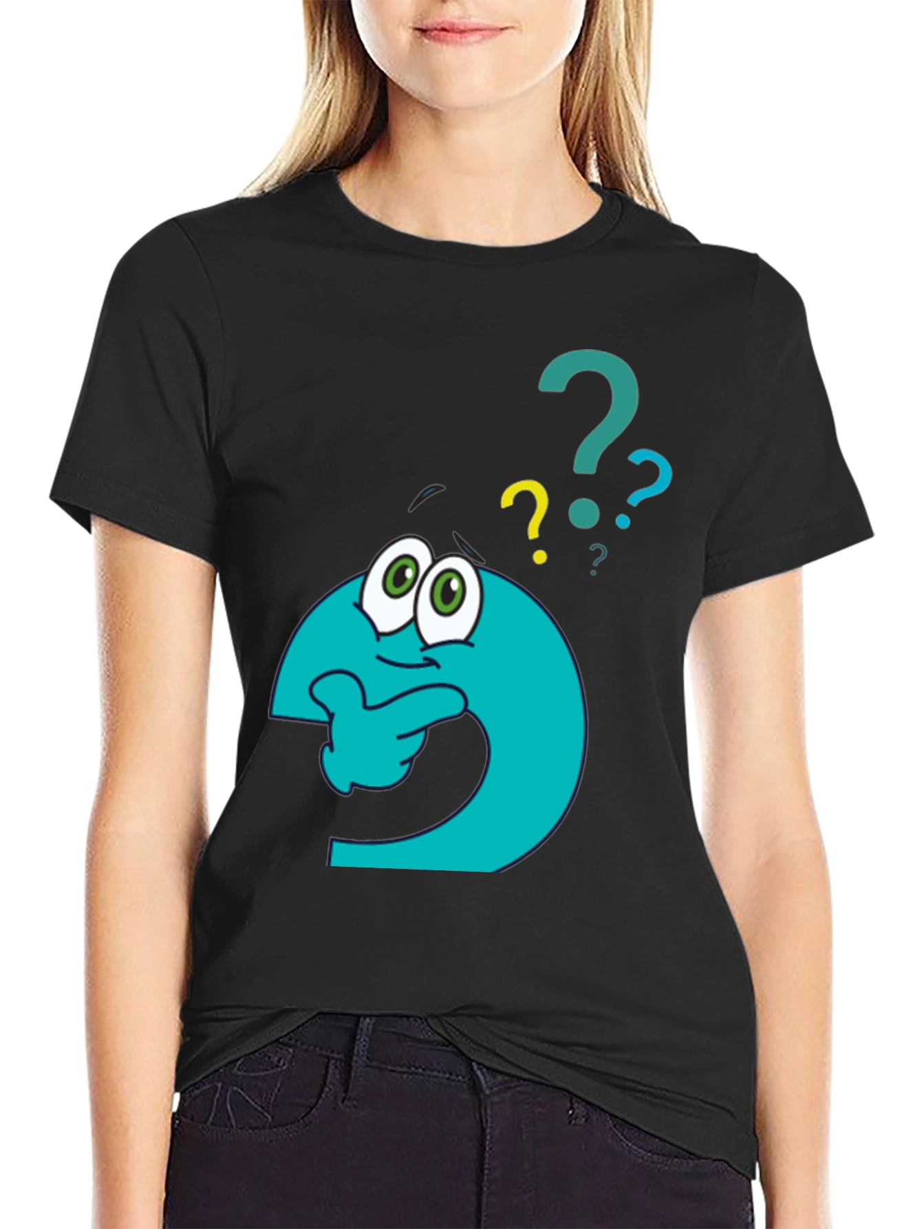 Black Thinking Question Mark Graphic T-Shirt view 2