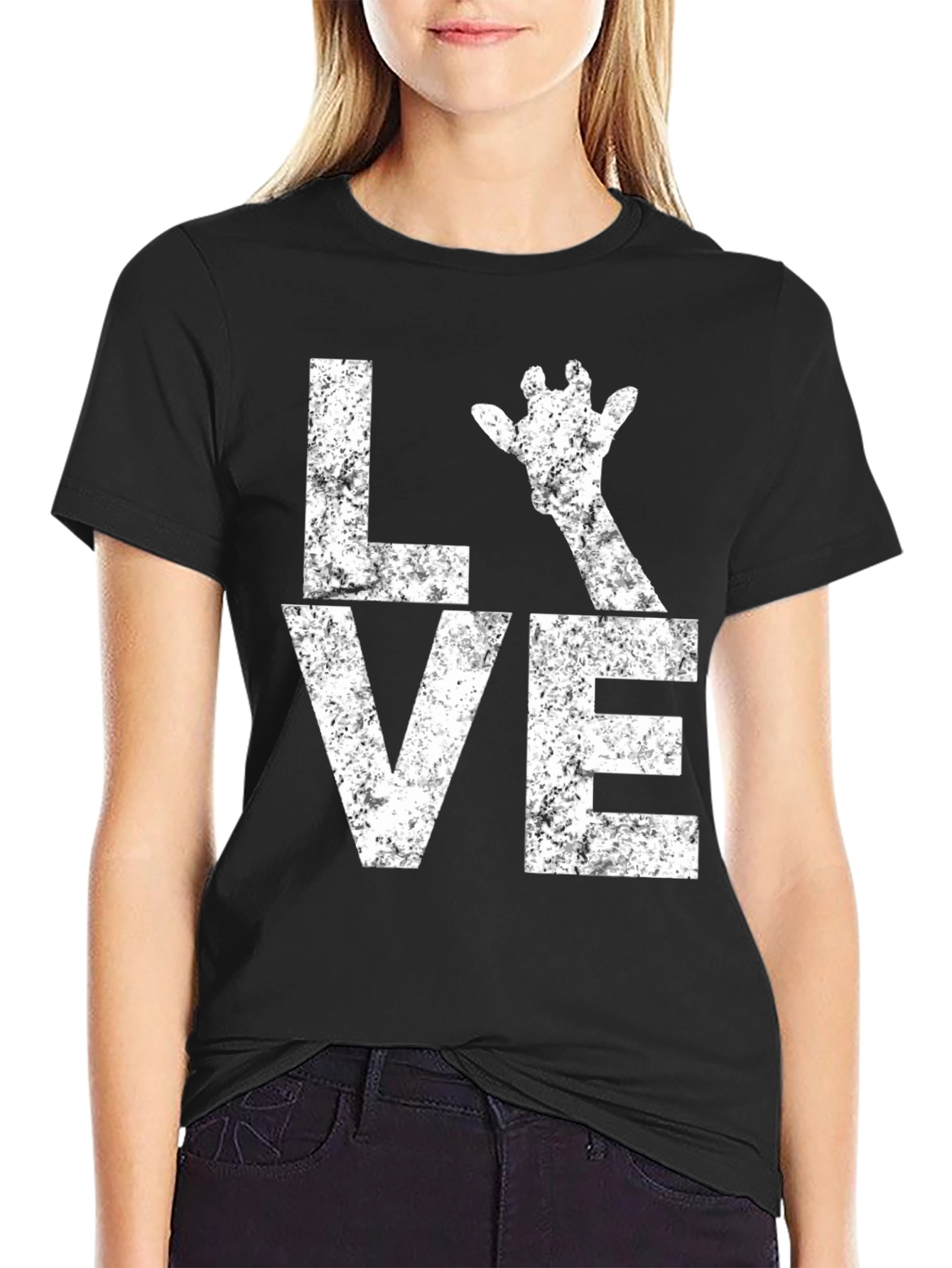 Black Love Giraffe Graphic Tee - Black Cotton Blend view 2