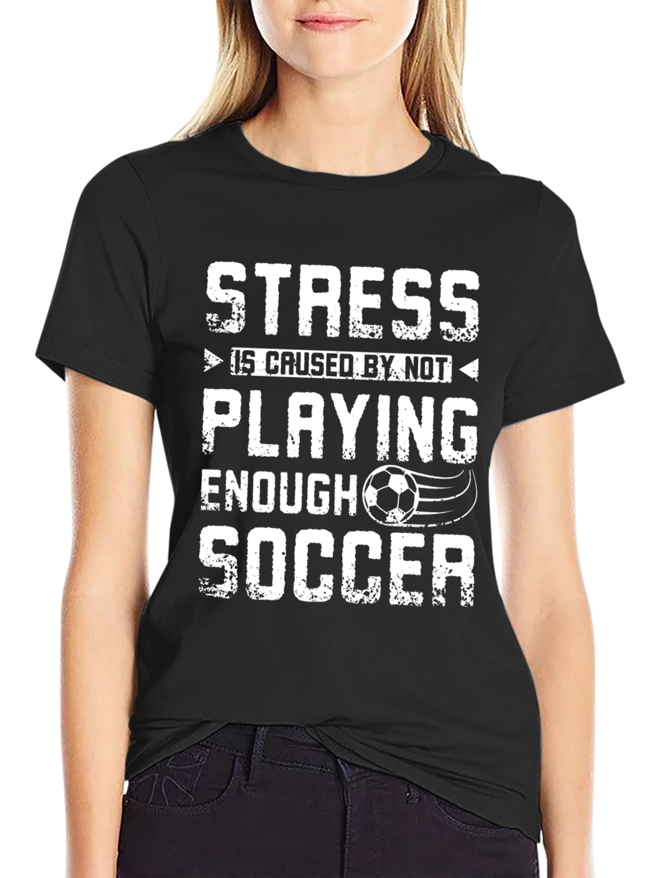 Black Funny Soccer T-Shirt: Stress Relief Design view 2