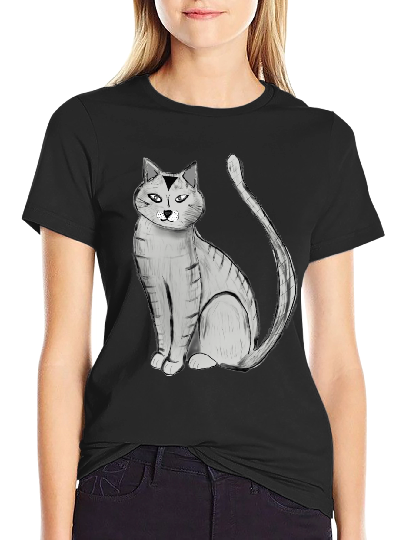 Black Black Cat Graphic Tee - Unisex Cotton Blend T-Shirt view 2