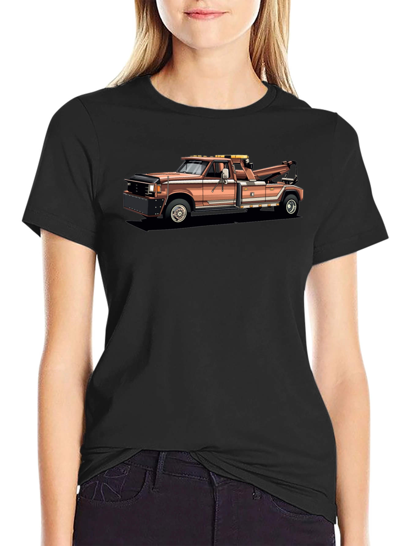 Black Vintage Tow Truck Graphic T-Shirt - Black view 2