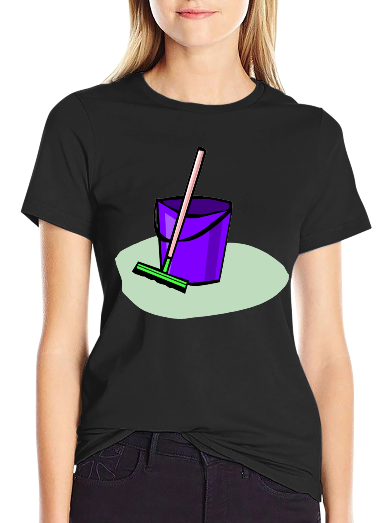 Black Novelty Cleaning Bucket & Mop Graphic Tee - Black view 2