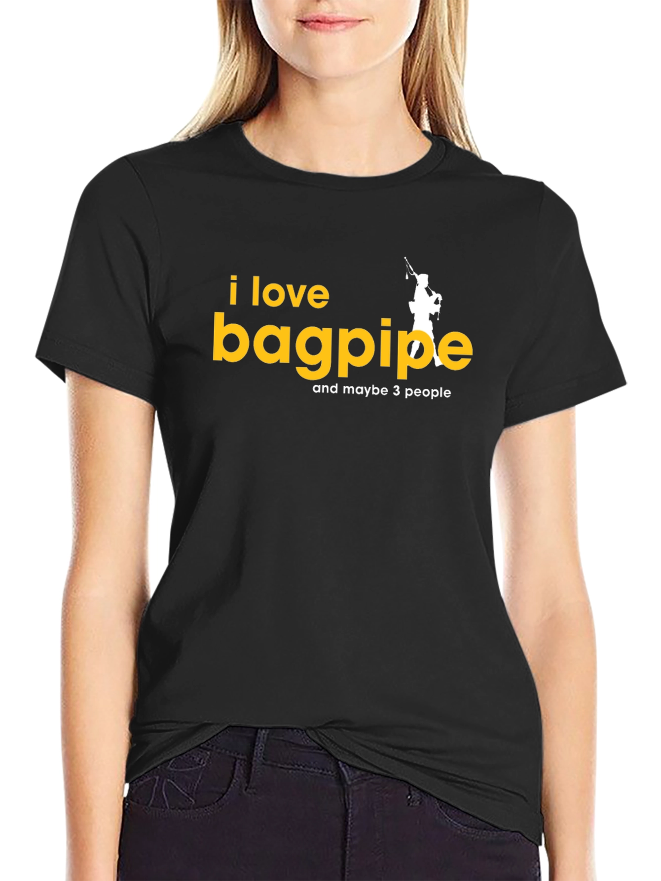 Black I Love Bagpipes T-Shirt - Funny Musician Tee view 2