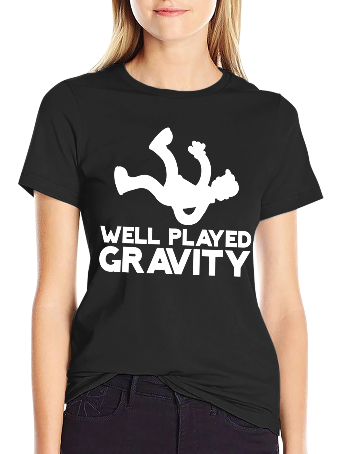 Black Funny Well Played Gravity Black T-Shirt view 2
