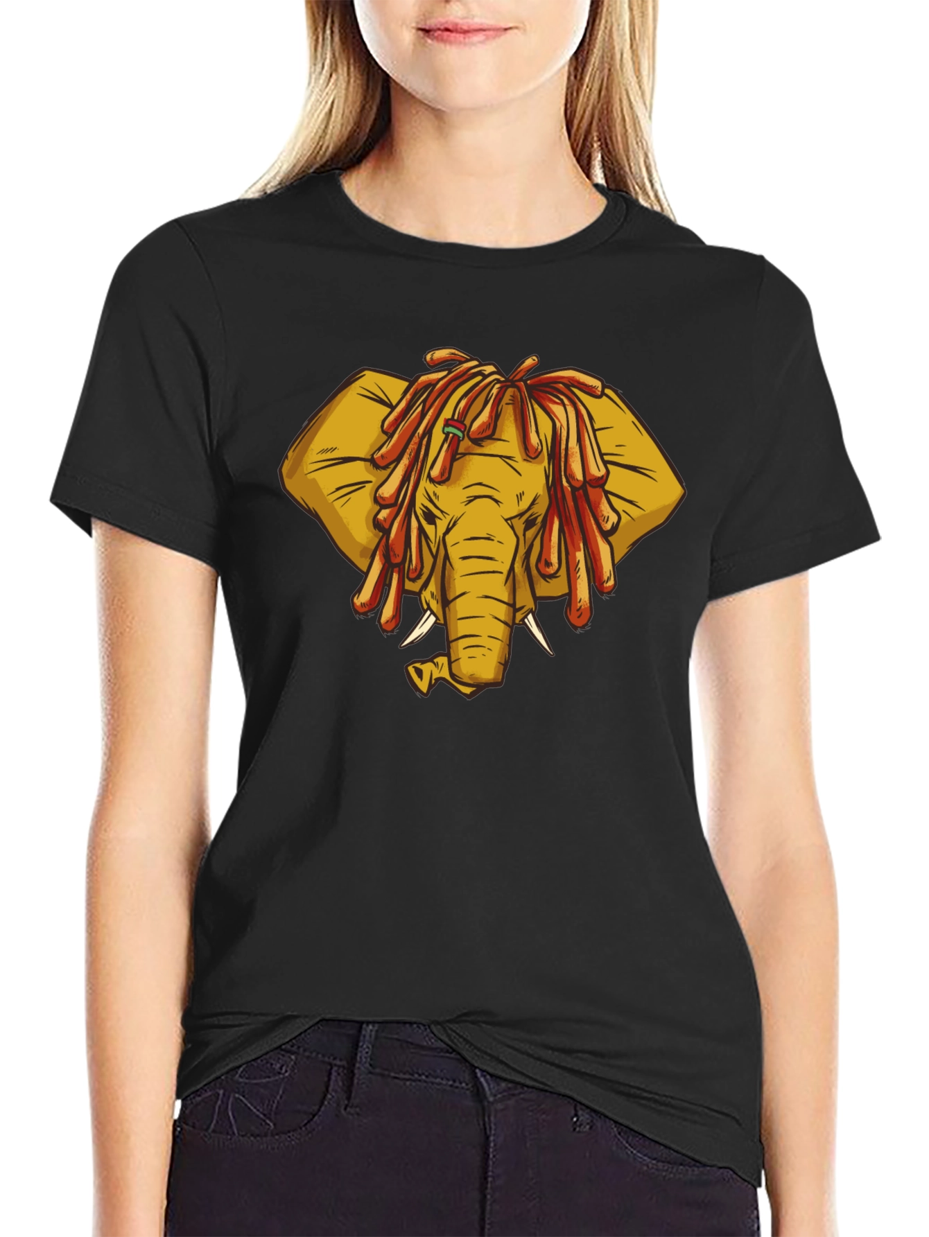 Black Rasta Elephant Graphic Tee - Unique Design! view 2