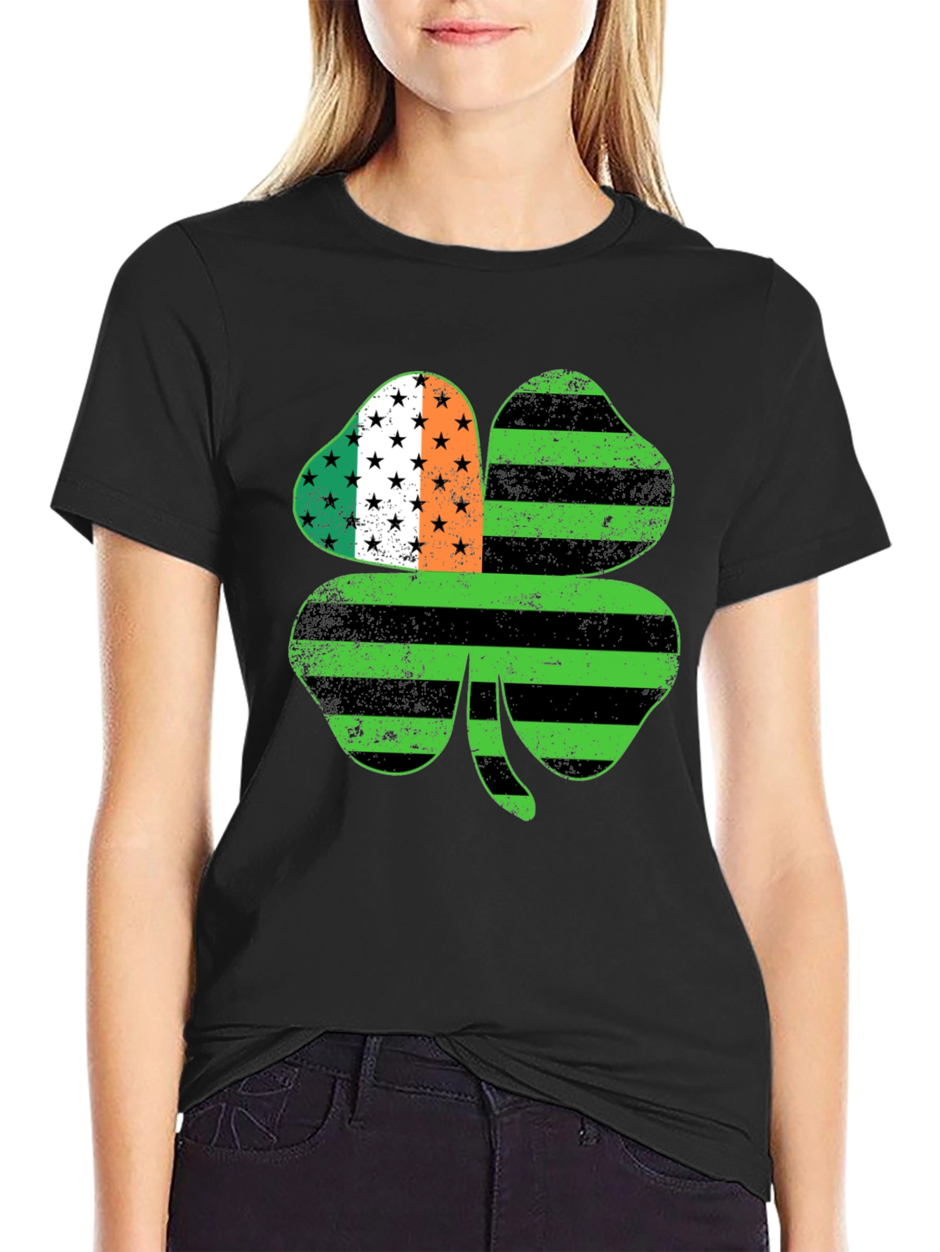 Black St. Patrick's Day Shamrock T-Shirt view 2