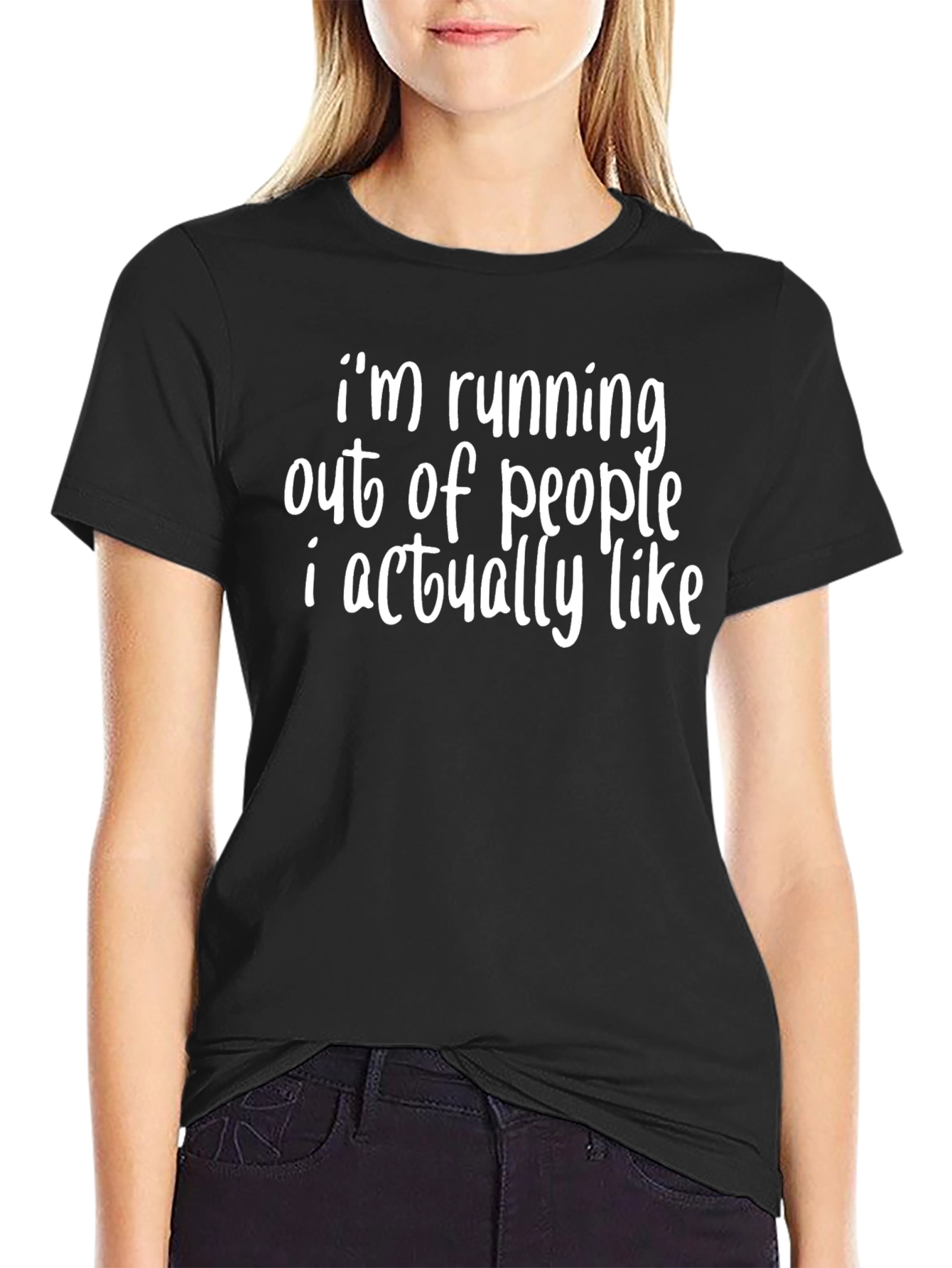 Black Funny 'Running Out of People' Black Graphic T-Shirt view 2