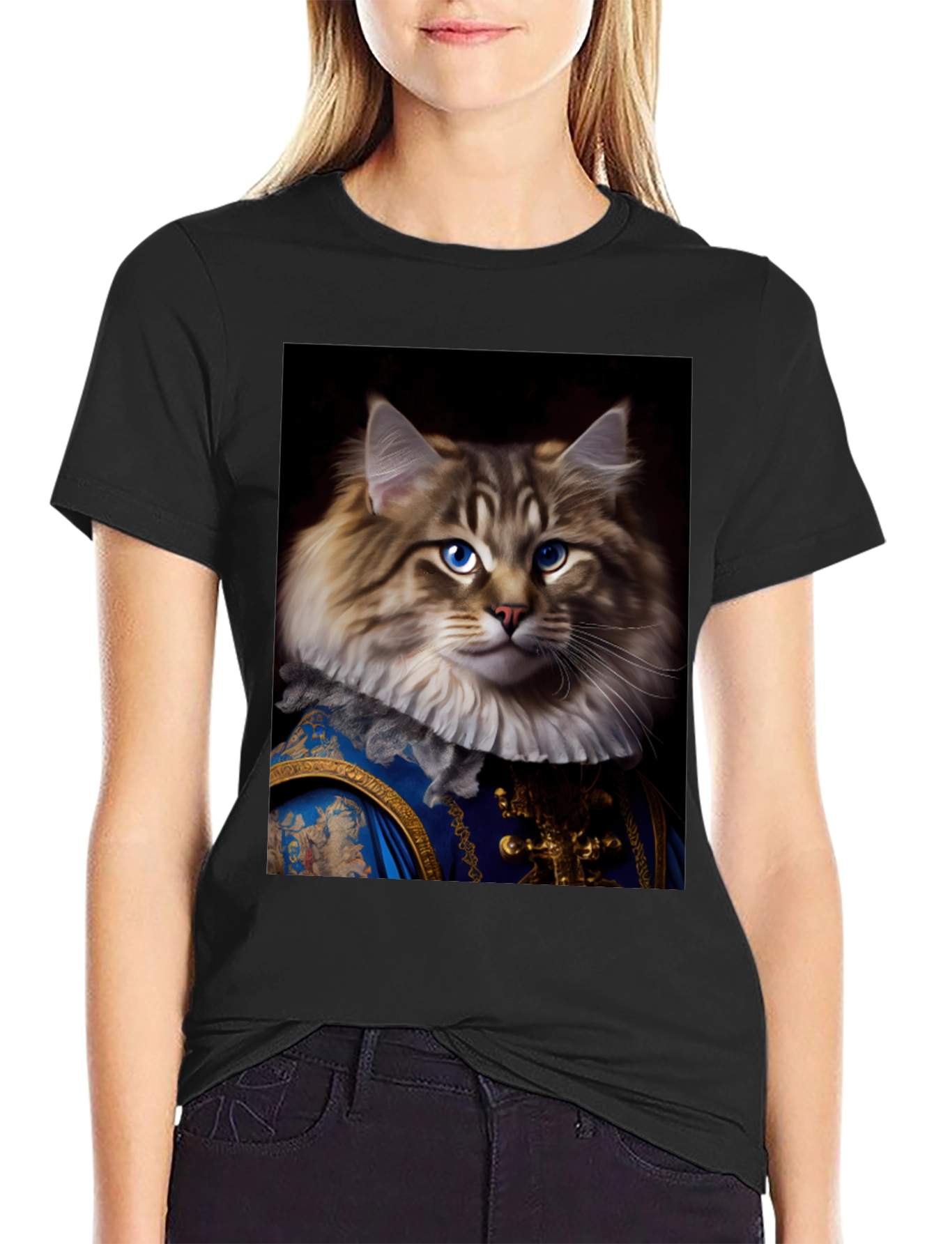 Black Regal Cat Portrait T-Shirt view 2
