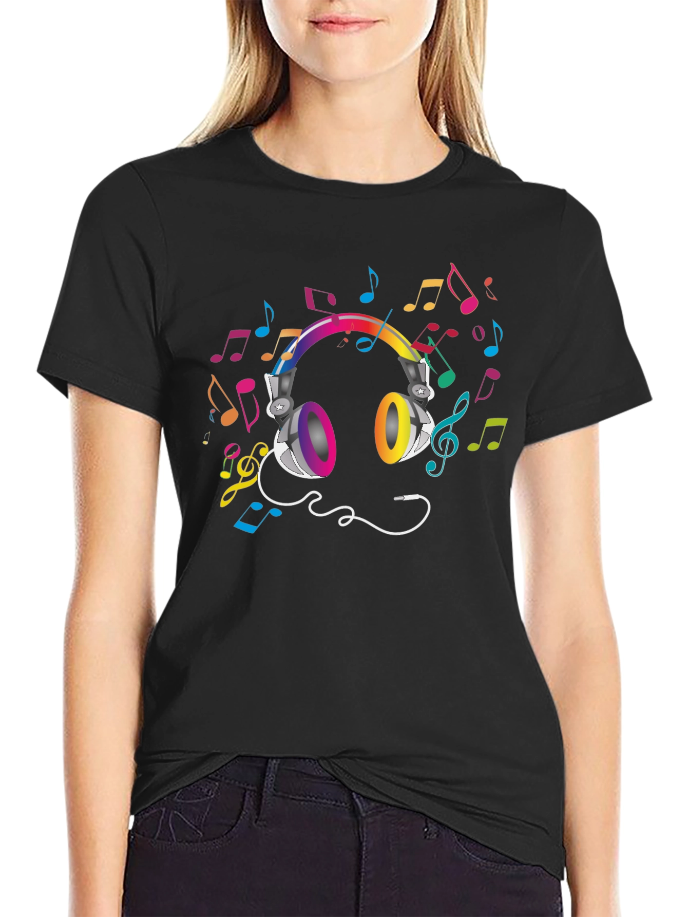 Black Musical Headphones Graphic Tee - Black view 2
