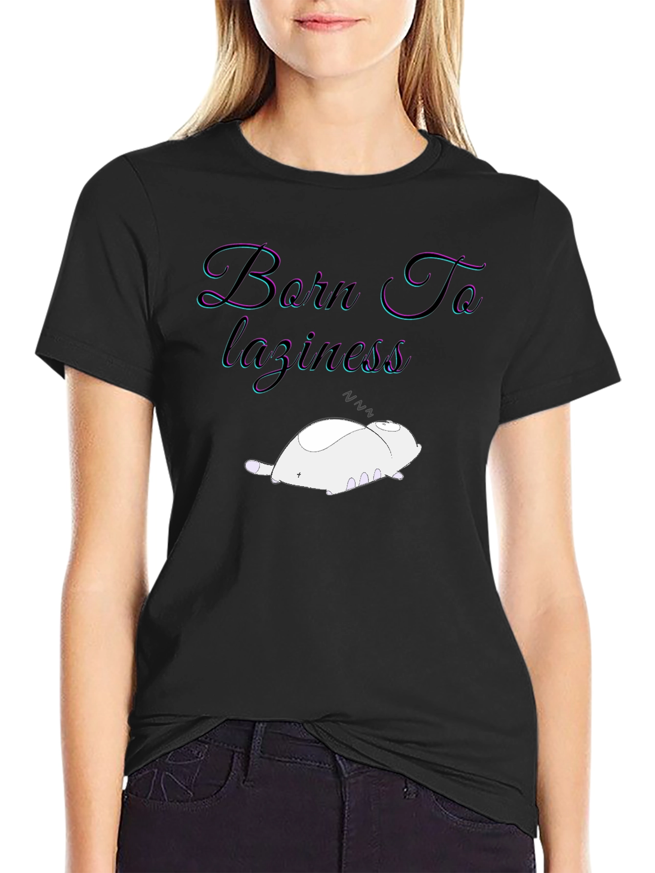 Black Born To Laziness Black Graphic Tee view 2