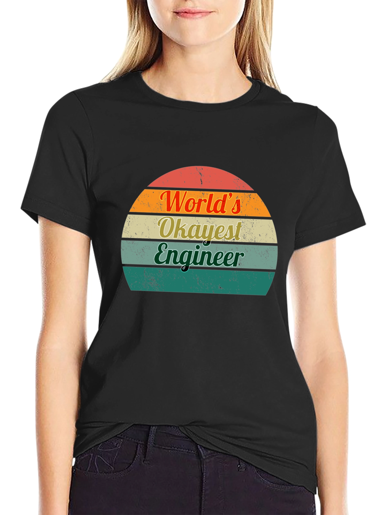 Black World's Okayest Engineer T-Shirt Retro Design view 2