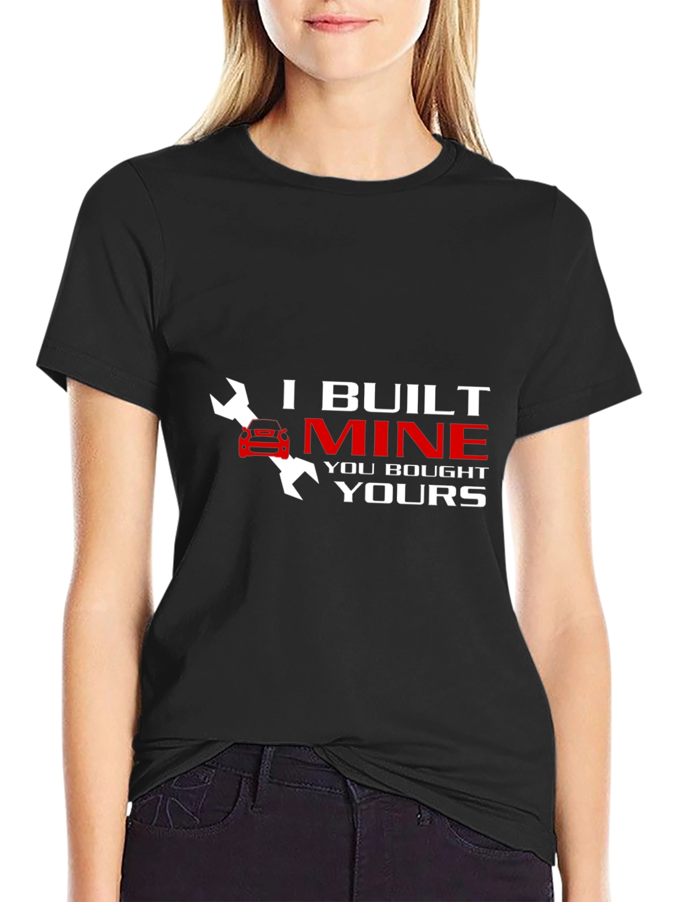 Black I Built Mine Funny Car Mechanic T-Shirt view 2