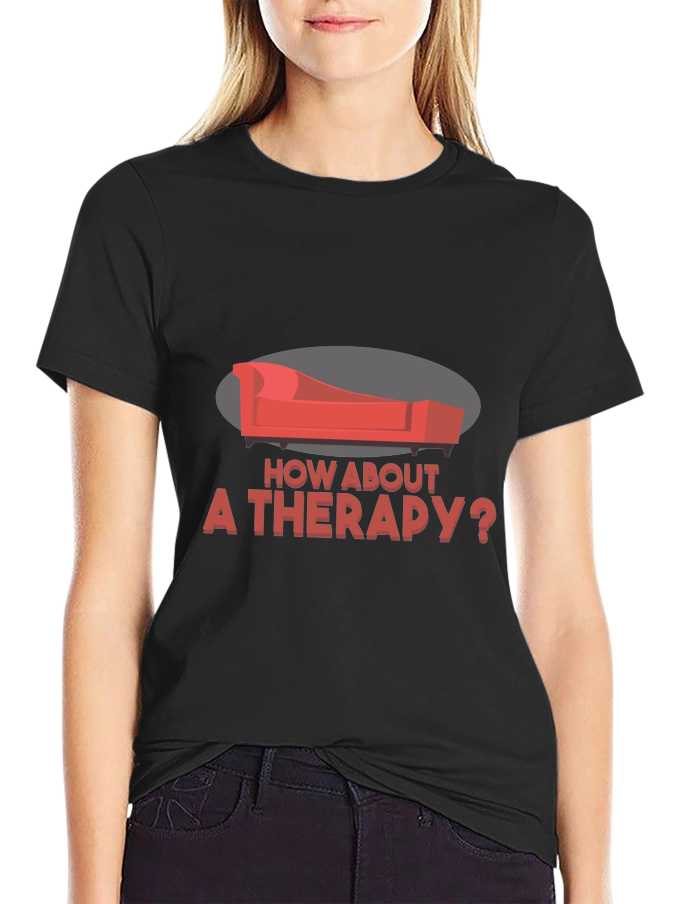 Black Therapy Couch Graphic Tee - Unique Design view 2