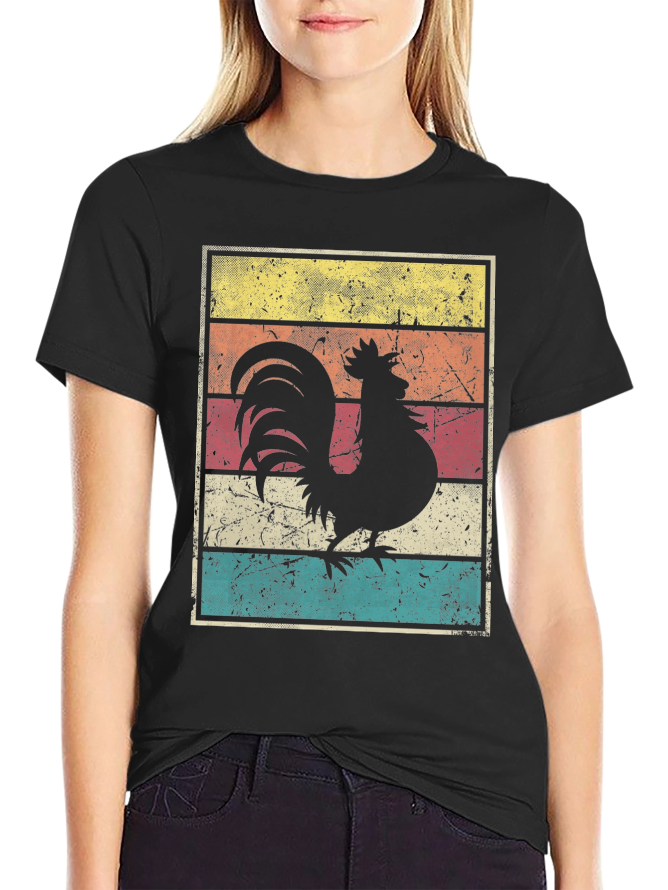 Black Retro Rooster Graphic Tee view 2
