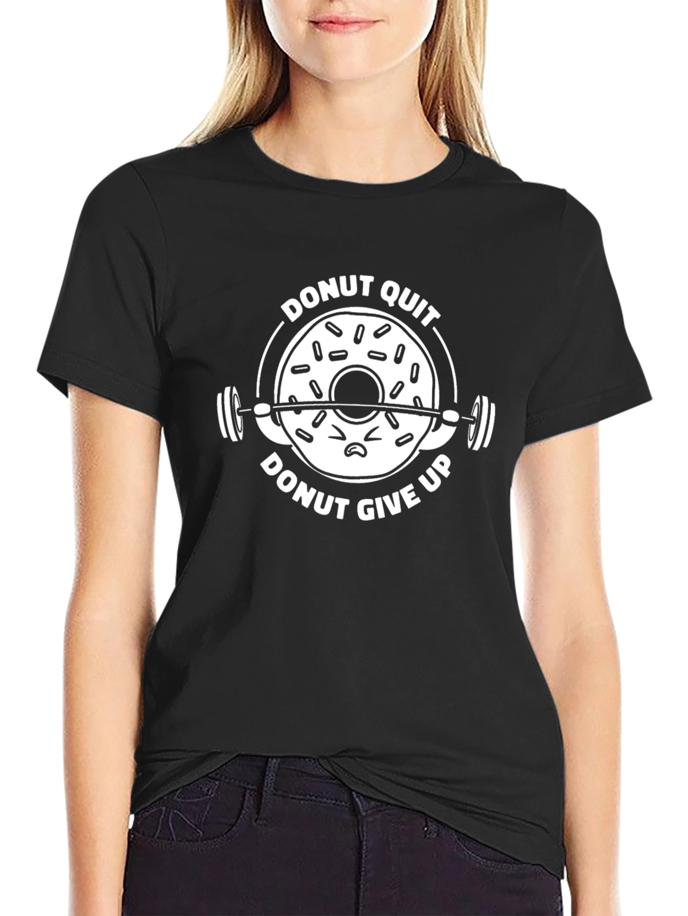 Black Donut Quit Funny Gym Workout T-Shirt view 2
