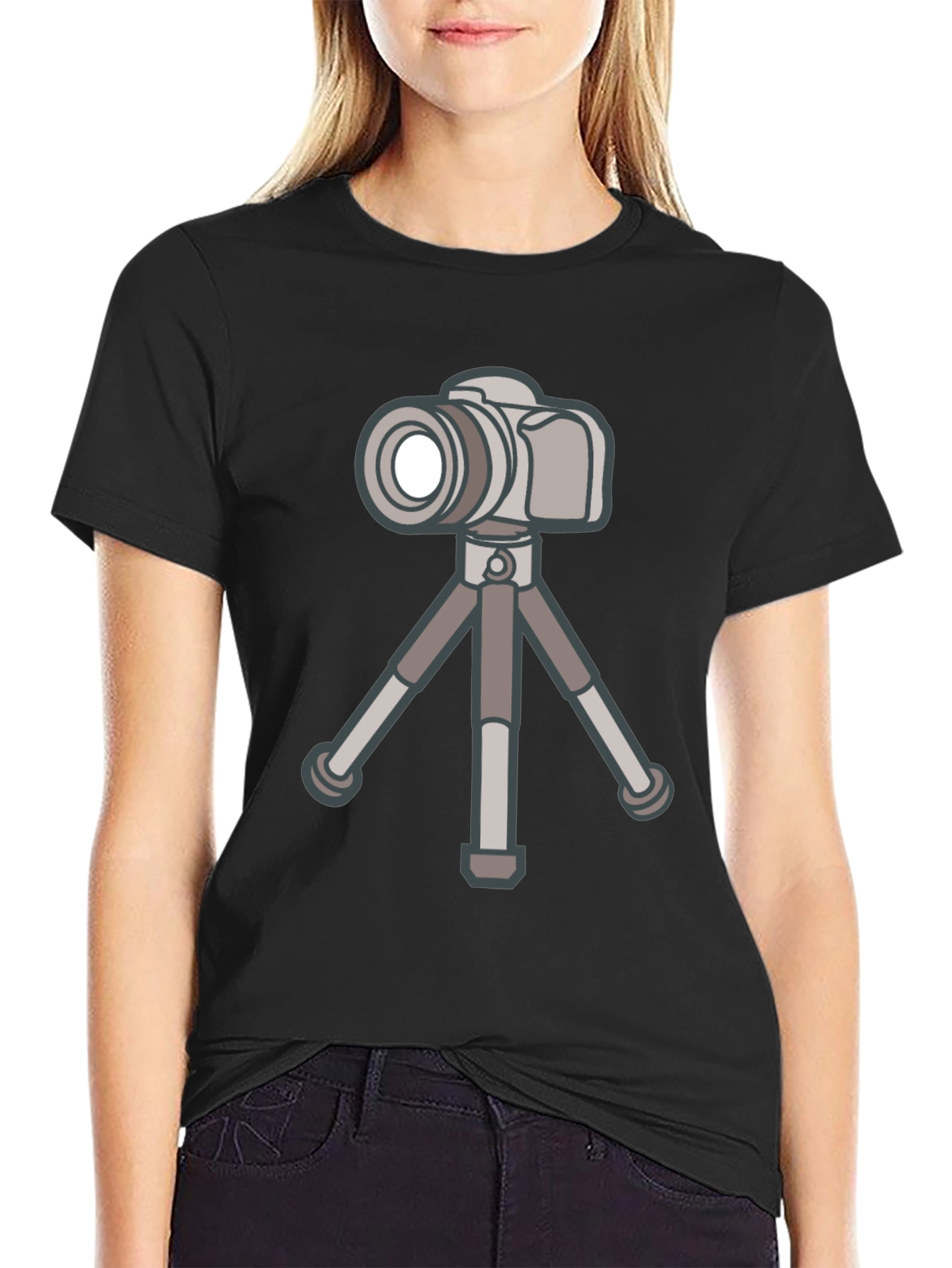 Black Camera on Tripod Graphic Tee - Photography Lover Shirt view 2