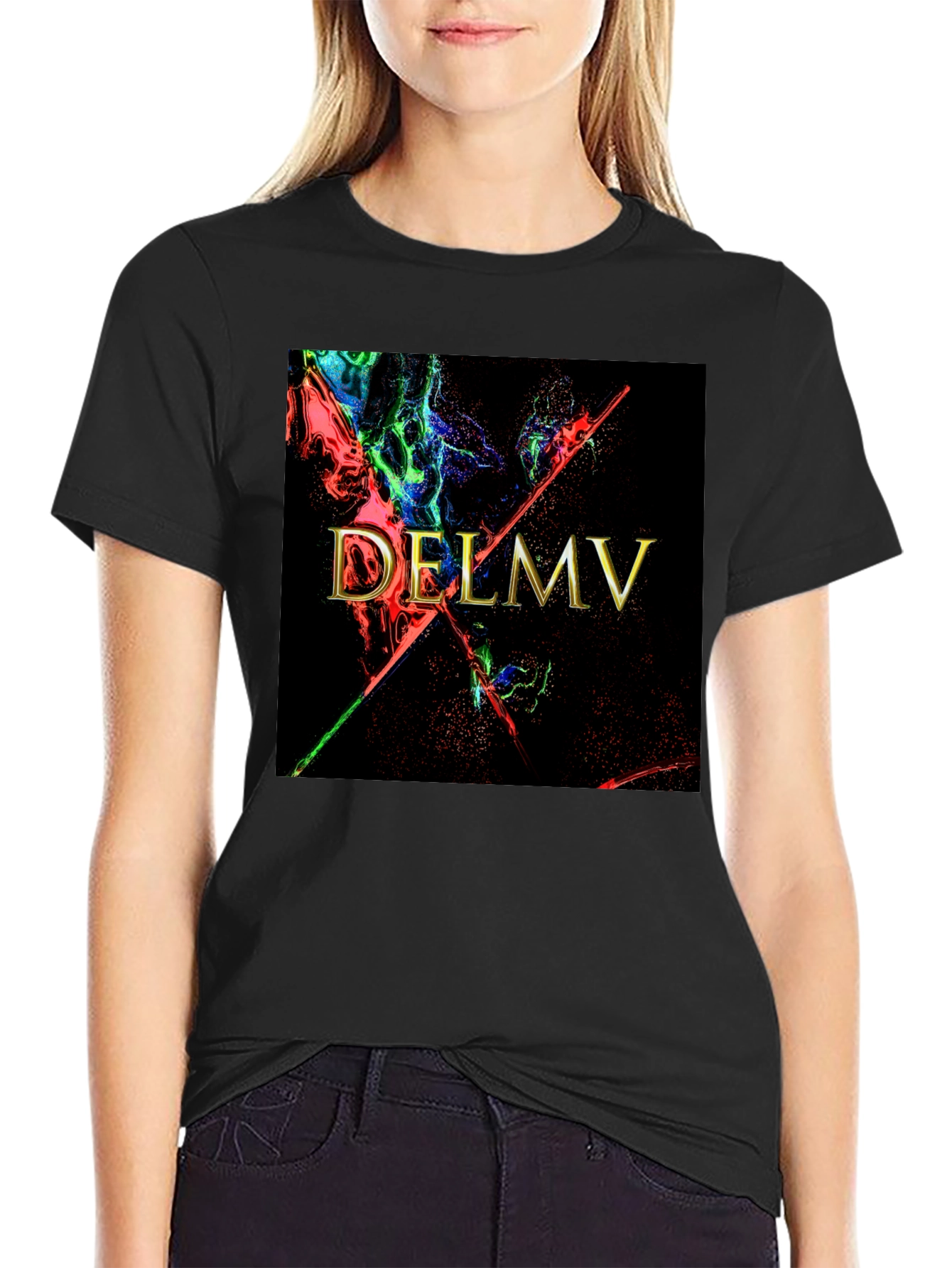 Black DELMV Abstract Graphic Black T-Shirt view 2