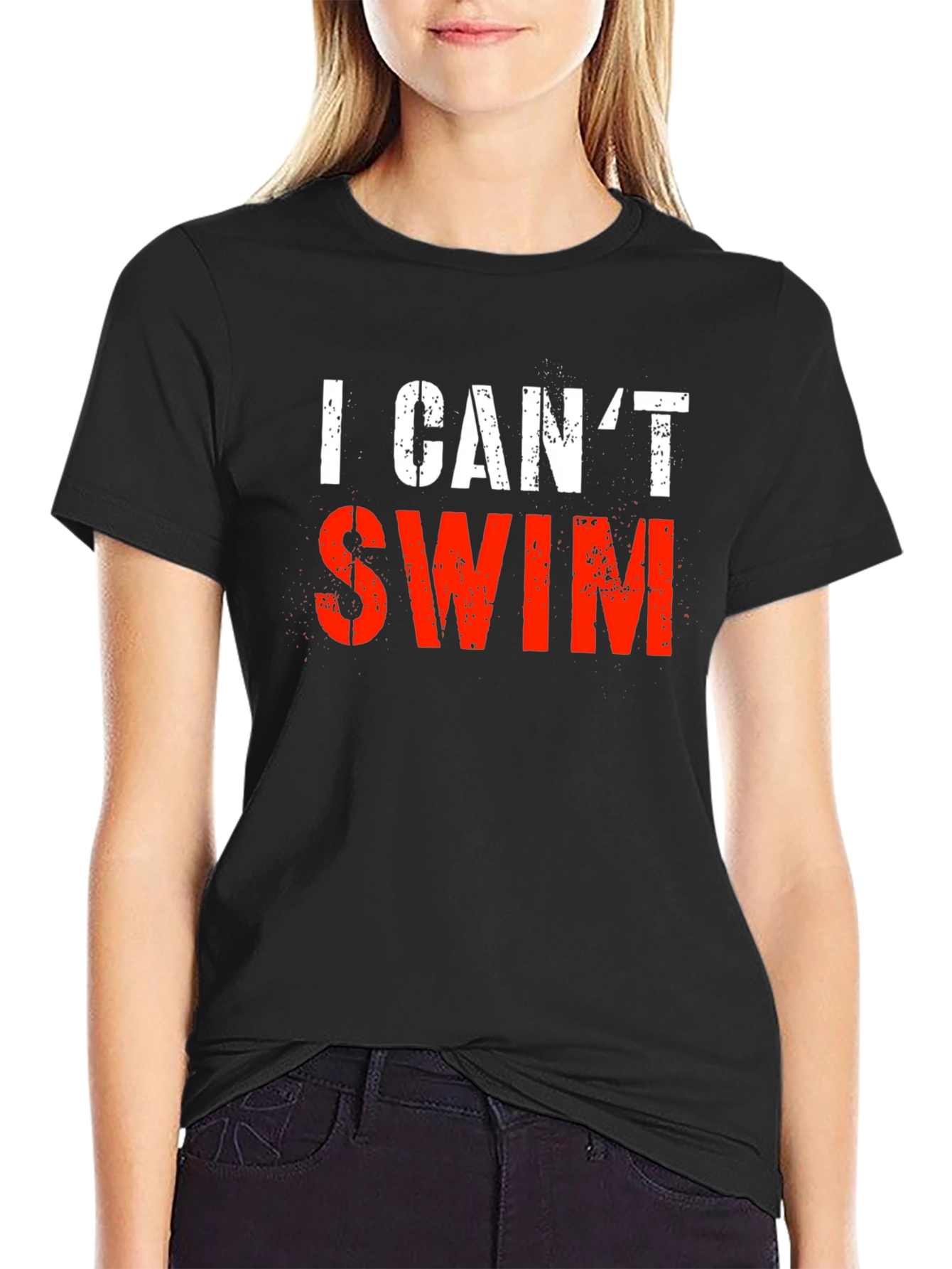 Black I Can't Swim Graphic Tee - Black Cotton T-Shirt view 2