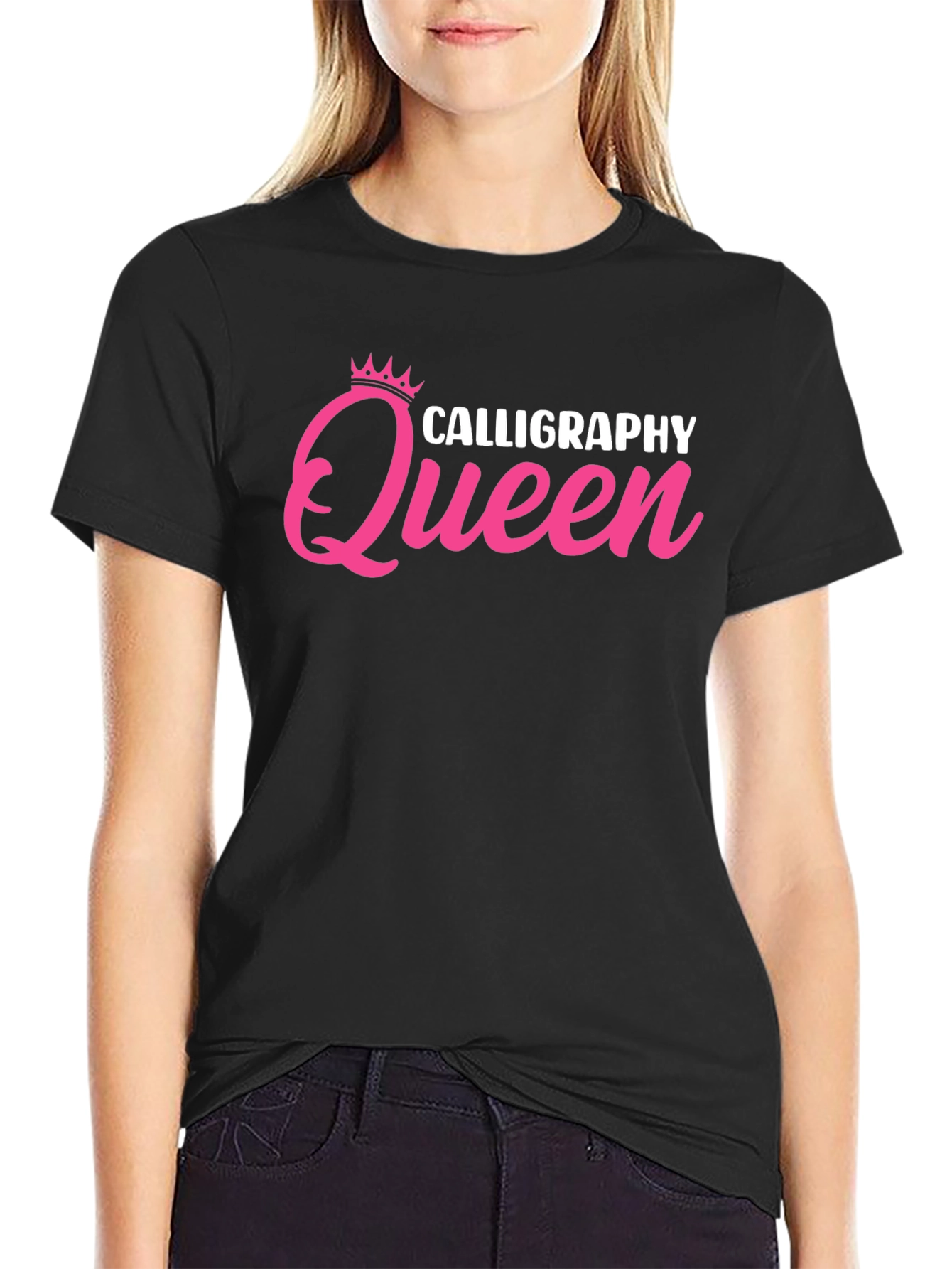 Black Calligraphy Queen Black T-Shirt view 2
