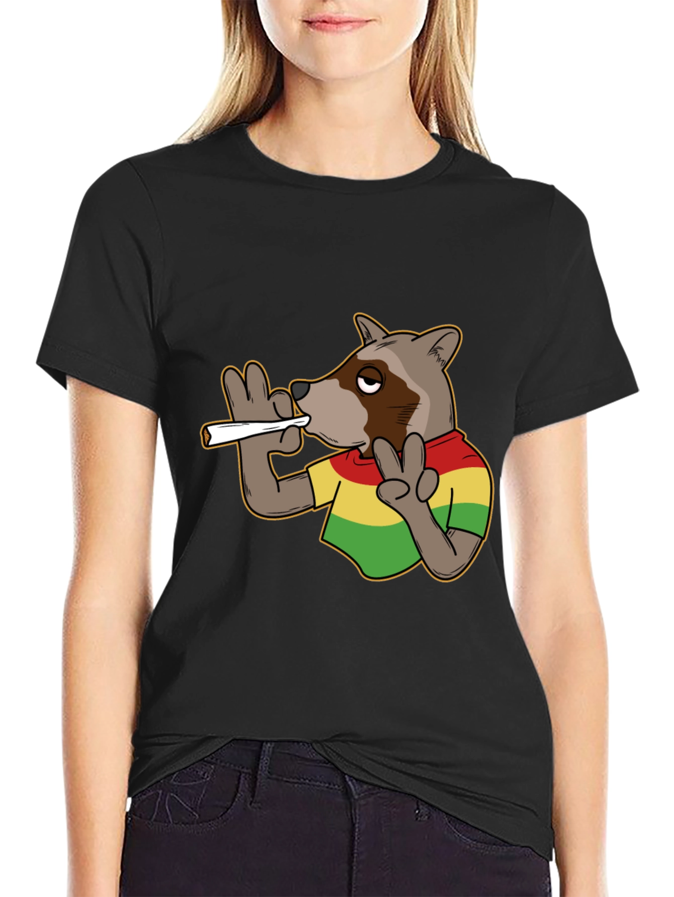 Black Cool Rasta Raccoon T-Shirt - Relaxed Fit view 2