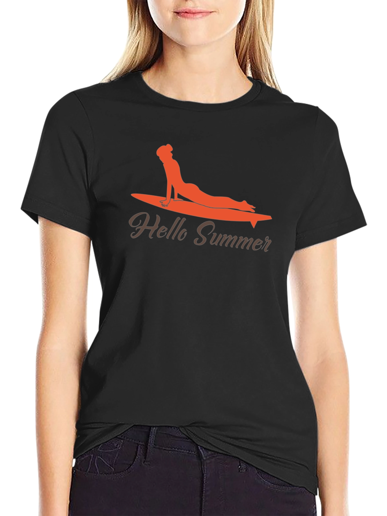 Black Hello Summer Surf Yoga Tee view 2