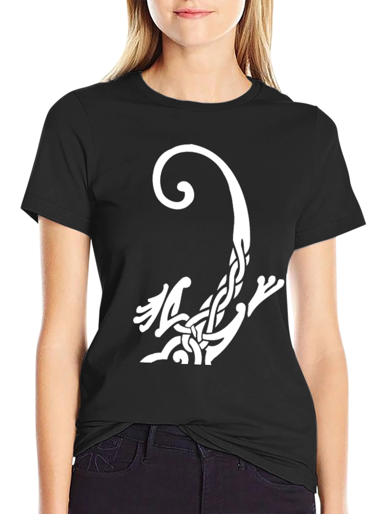 Black Celtic Knot Lizard Graphic Tee - Black Cotton Shirt view 2